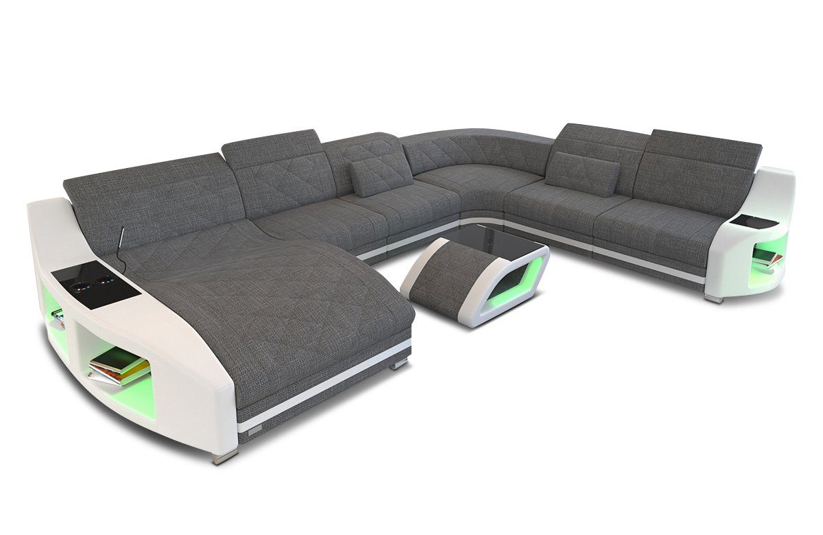 Sofa Sofa Sofa H Bettfunktion Polsterstoff Couch grau-weiß wahlweise Strukturstoff Swing Designersofa mit Stoffsofa, XXL Dreams