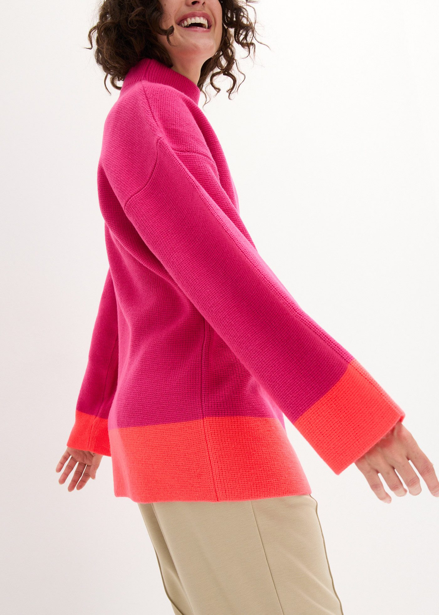 bonprix Strickpullover mit Stehkragen, Oversized Passform, weite Ärmel, Colorblocking