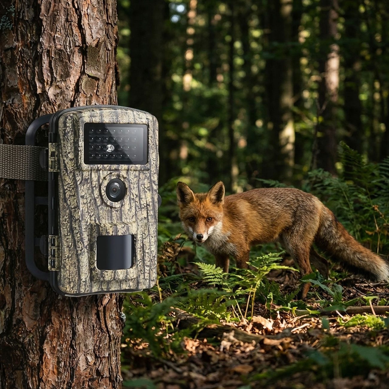 ISNATCH Überwachungskamera Full-HD Wildkamera Camouflage: Bewegungssensor, Nachtsicht & IP66 (Macht auch im Dunkeln grossartige Bilder und Videoaufnahmen)