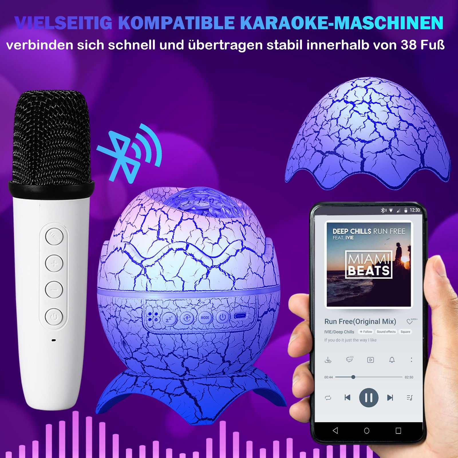 Rosnek Dinosaurier Ei Galaxy Sternenprojektor Nachtlicht mit Musikplayer Portabler Projektor (Mit Bluetooth Weißes Rauschen Timer für Kinder/Erwachsene Schlafzimmer)