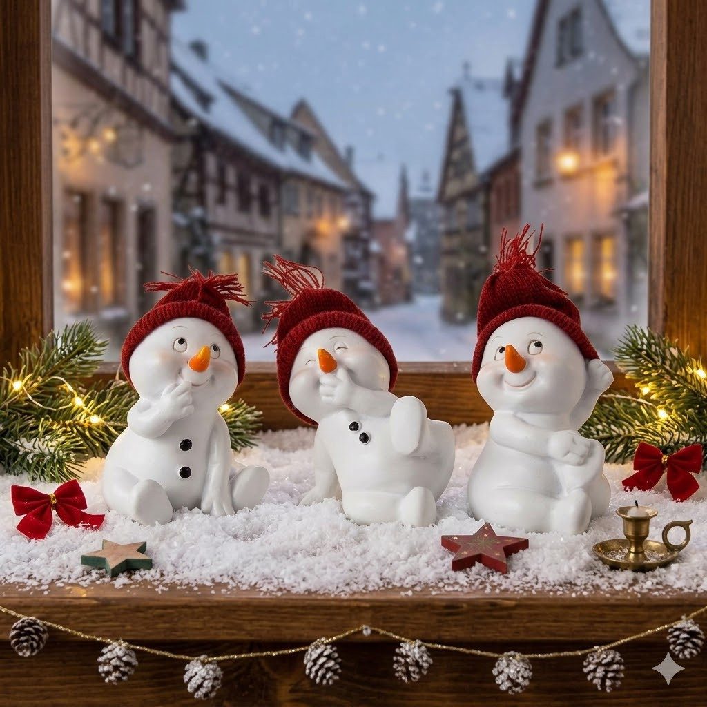 IKO Dekofigur 3 er Set Schneemänner mit Stoffmütze (3 St), Dekofigur Schneemänner, 3er Set
