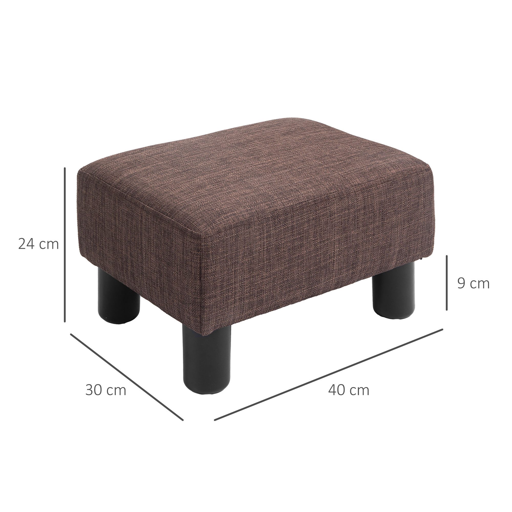 HOMCOM Fußhocker Sitzhocker Hocker mit Leinenoptik Moderner für Schlafzimmer (Bank Sitzbank, 1 St., Rückenfreier Hocke), Braun 40 x 30 x 24 cm