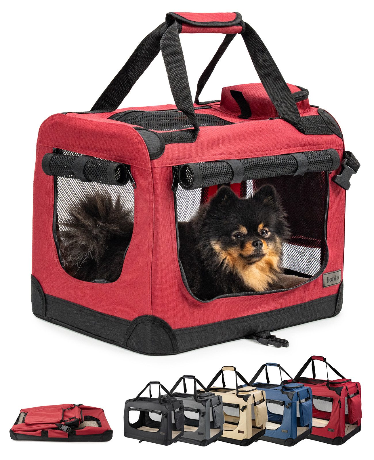 lionto Tiertransportbox lionto Hundetransportbox aus Textil, 50x34x36 cm, dunkelrot, 50 cm x 36 cm x 34 cm, rot