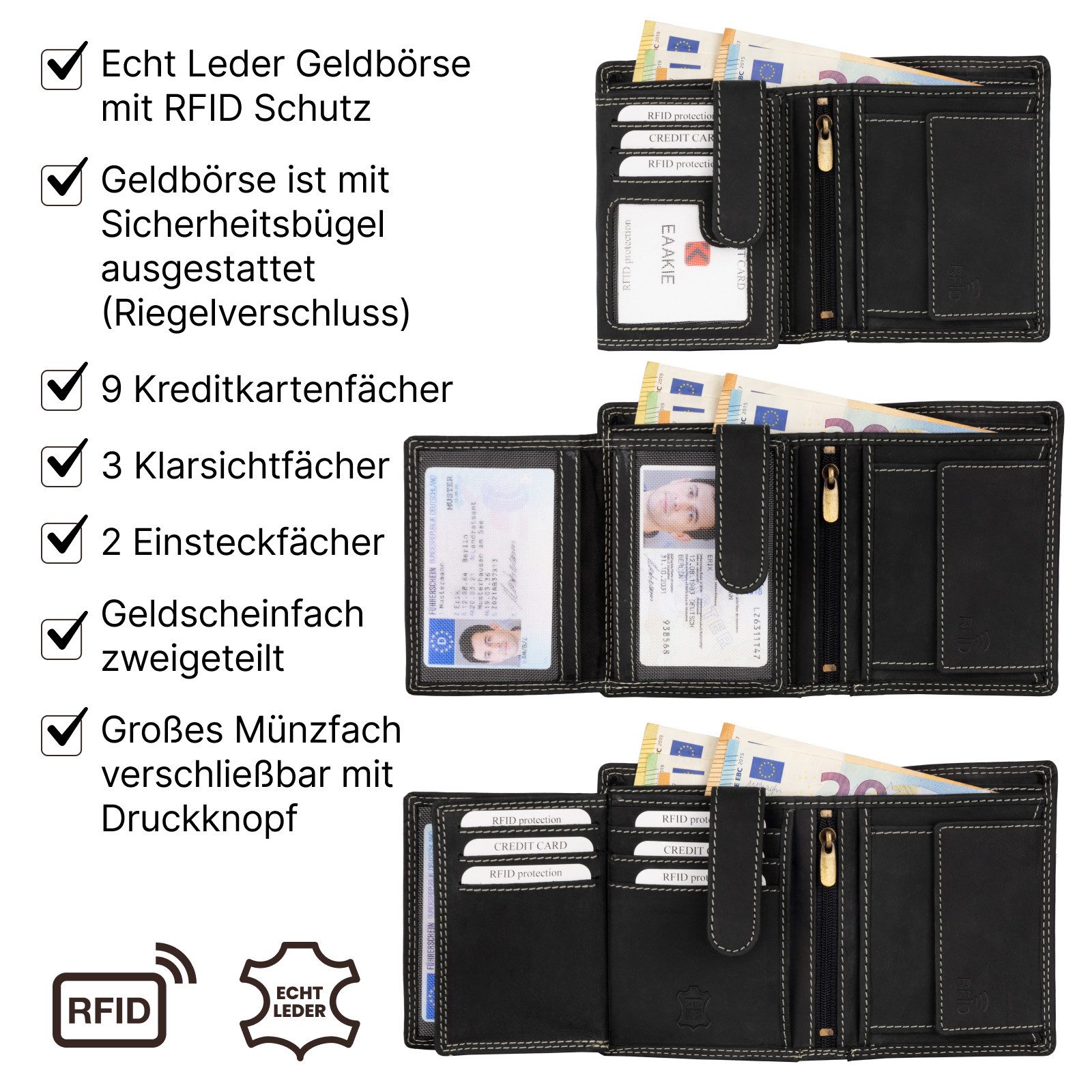 EAAKIE Geldbörse RFID Büffel Echt Leder Geldbörse Portemonnaie Herren mit Motiv, RFID Schutz
