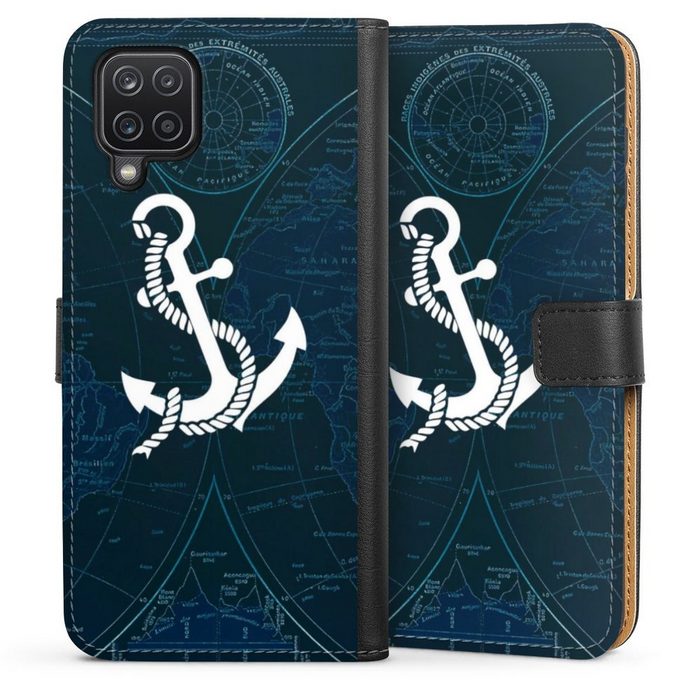 DeinDesign Handyhülle Anker Landkarte Segeln Sailors Style Samsung Galaxy A12 Hülle Handy Flip Case Wallet Cover