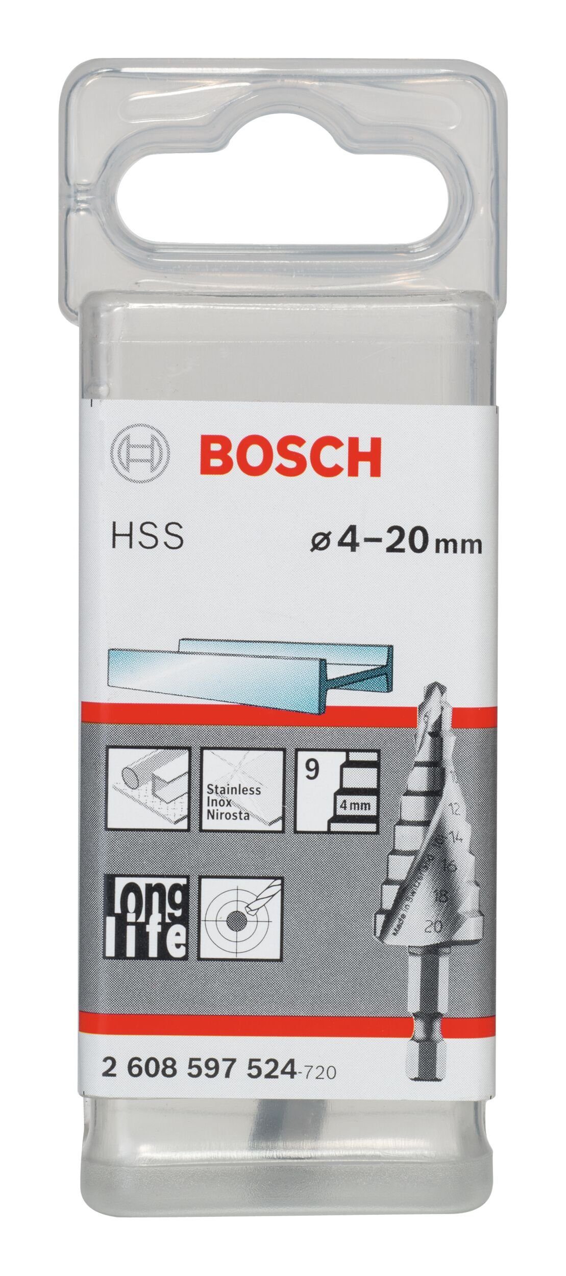 BOSCH Metallbohrer, HSS - 4 (Sechskant) mm 70,5 - mm x 1/4" 20 Stufenbohrer x 9 Stufen