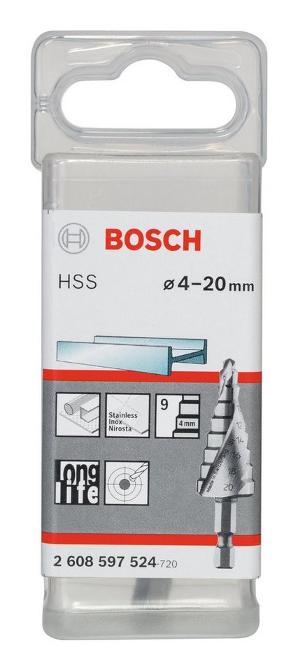 Thumbnail - BOSCH Metallbohrer, HSS Stufenbohrer 9 Stufen - 4 - 20 x 70,5 mm x 1/4" (Sechskant) mm