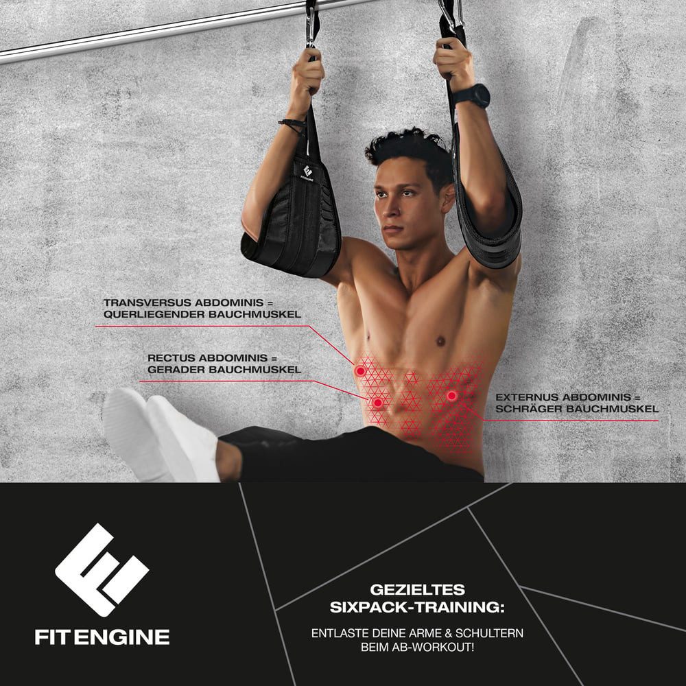 FitEngine Bauchtrainer Bauchtrainingsschlaufen mit Karabinerhaken - Arm & Bauchmuskeln, Fitness Gym Arme Bauch Rumpf trainieren Muskelaufbau Fettverbrennung