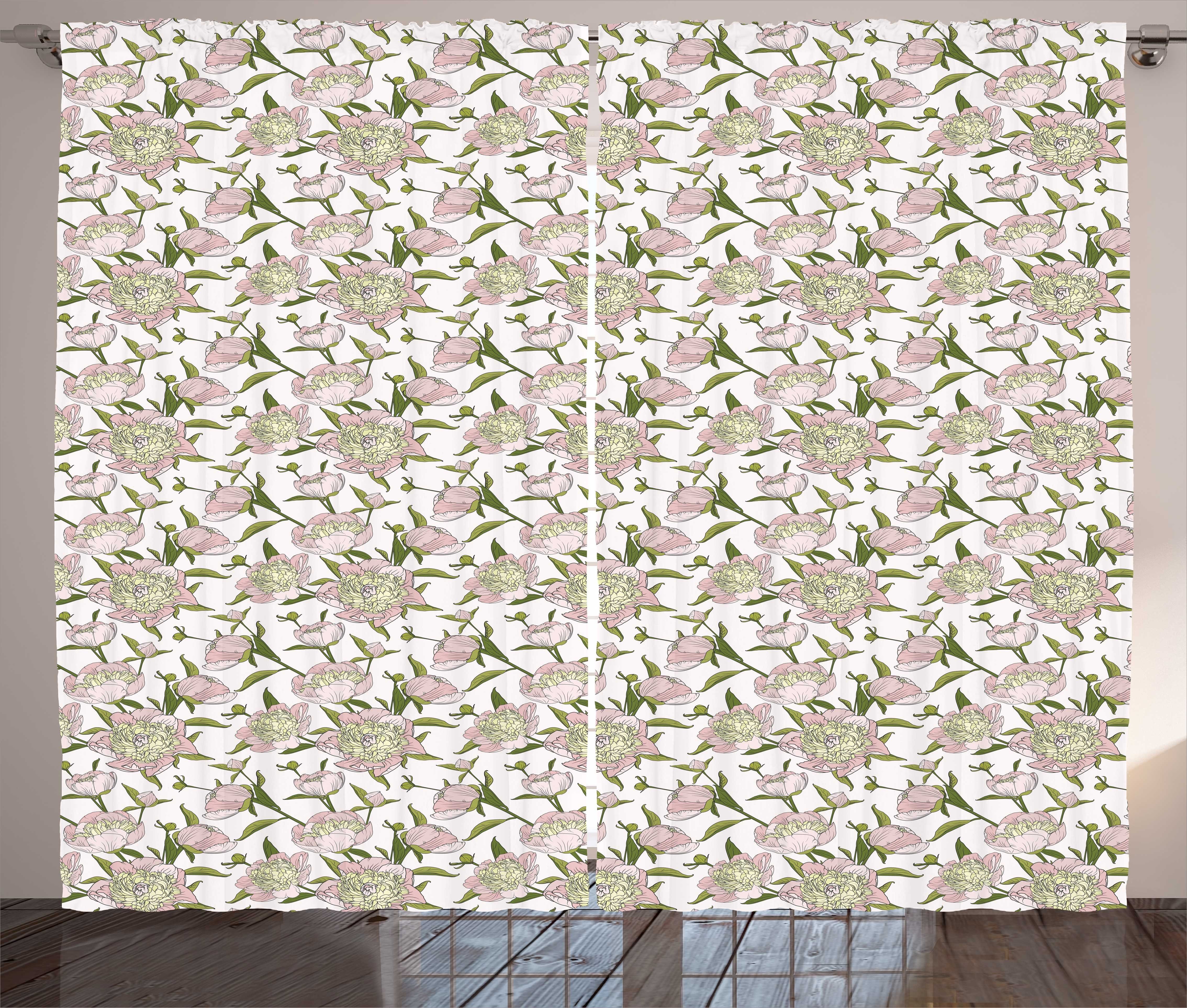und Vorhang Muster Schlafzimmer Blumen mit Haken, Blühende Pfingstrose Schlaufen Kräuselband Gardine Abakuhaus,