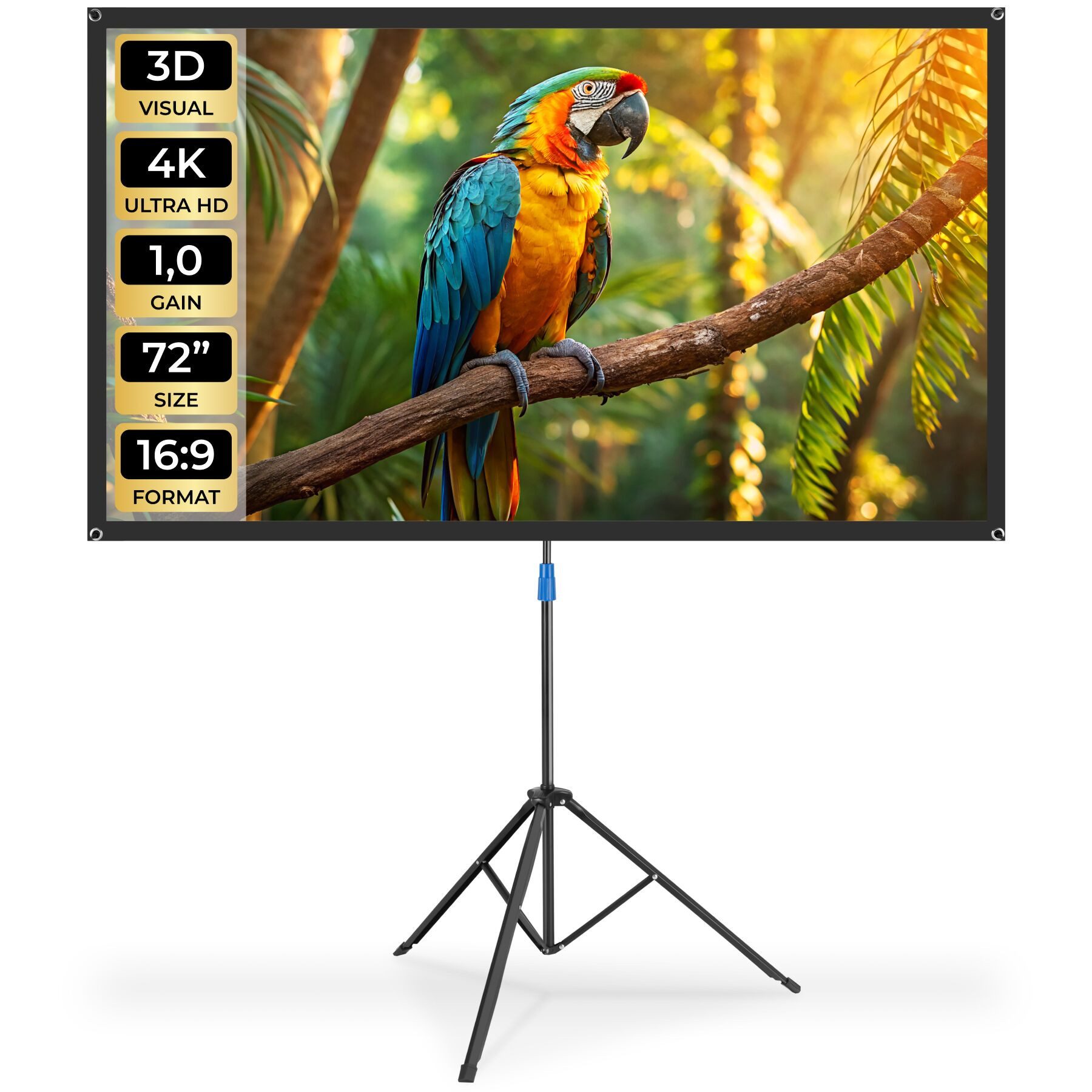 tectake Beamer-Leinwand für 4K, HD, Ultra HD und Full HD, Format 16:9, 72“ Deckeneinbauleinwand (Gain-Faktor 1, 0, reißfest, faltenfrei, inklusive Tragetasche)