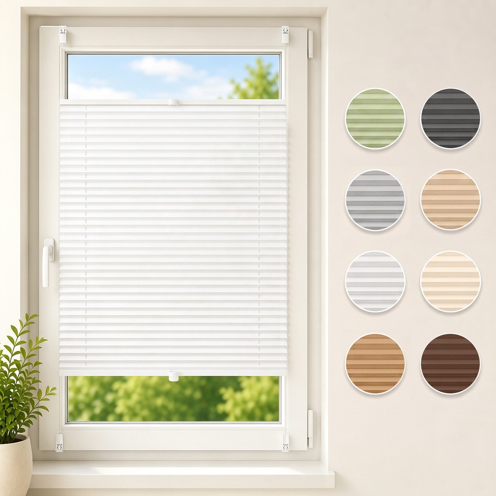 Sekey Plissee Plissee ohne Bohren Klemmfix verspannt für Fenster & Tür Lichtschutz, blickdicht, Klemmfix Montage ohne Bohren, Klemmfix, Faltenstore Klemmfix Lichtschutz und Sichtschutz 45x120cm Weiß