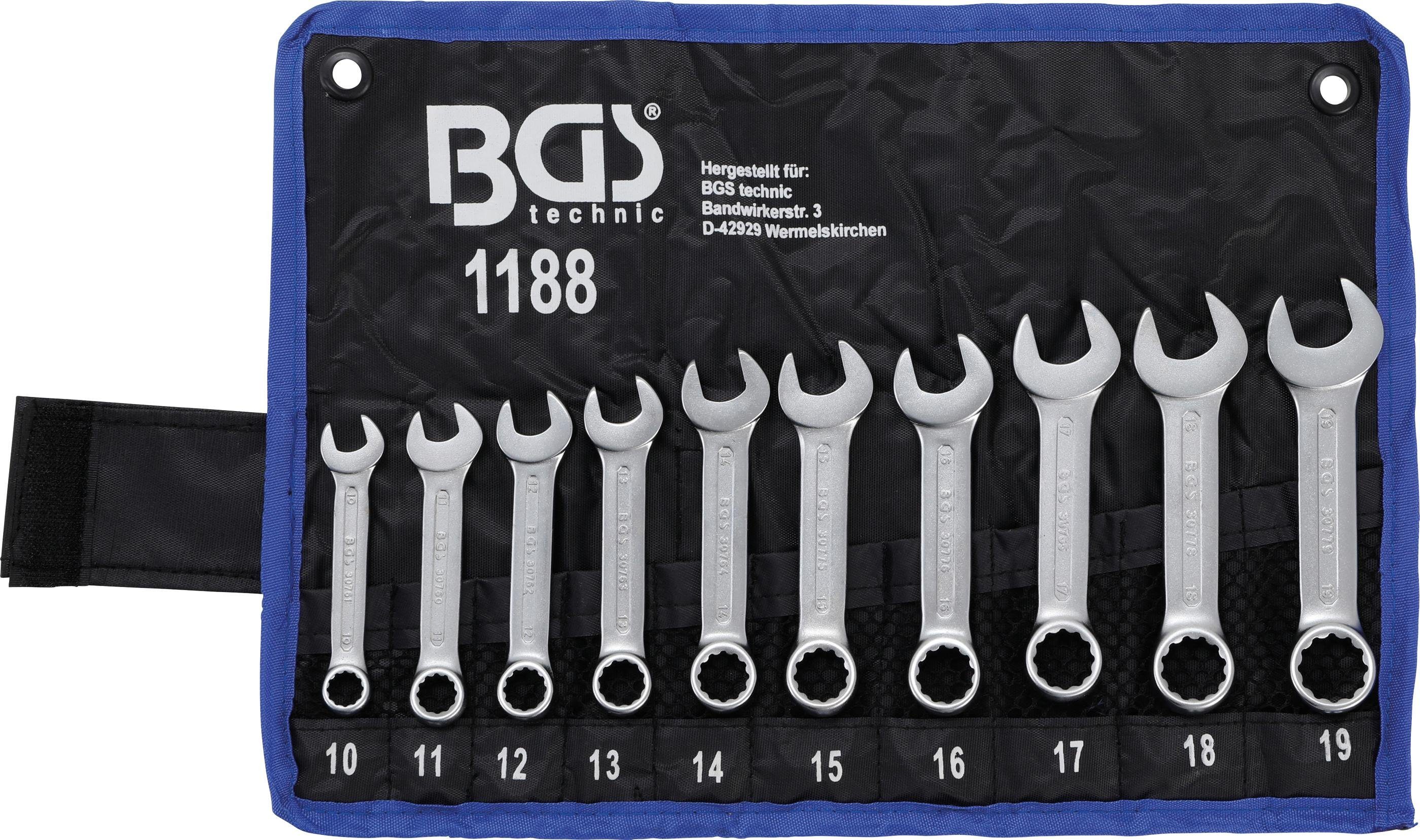 BGS technic Maulschlüssel Maul-Ringschlüssel-Satz, extra kurz, SW 10 - 19 mm, 10-tlg.