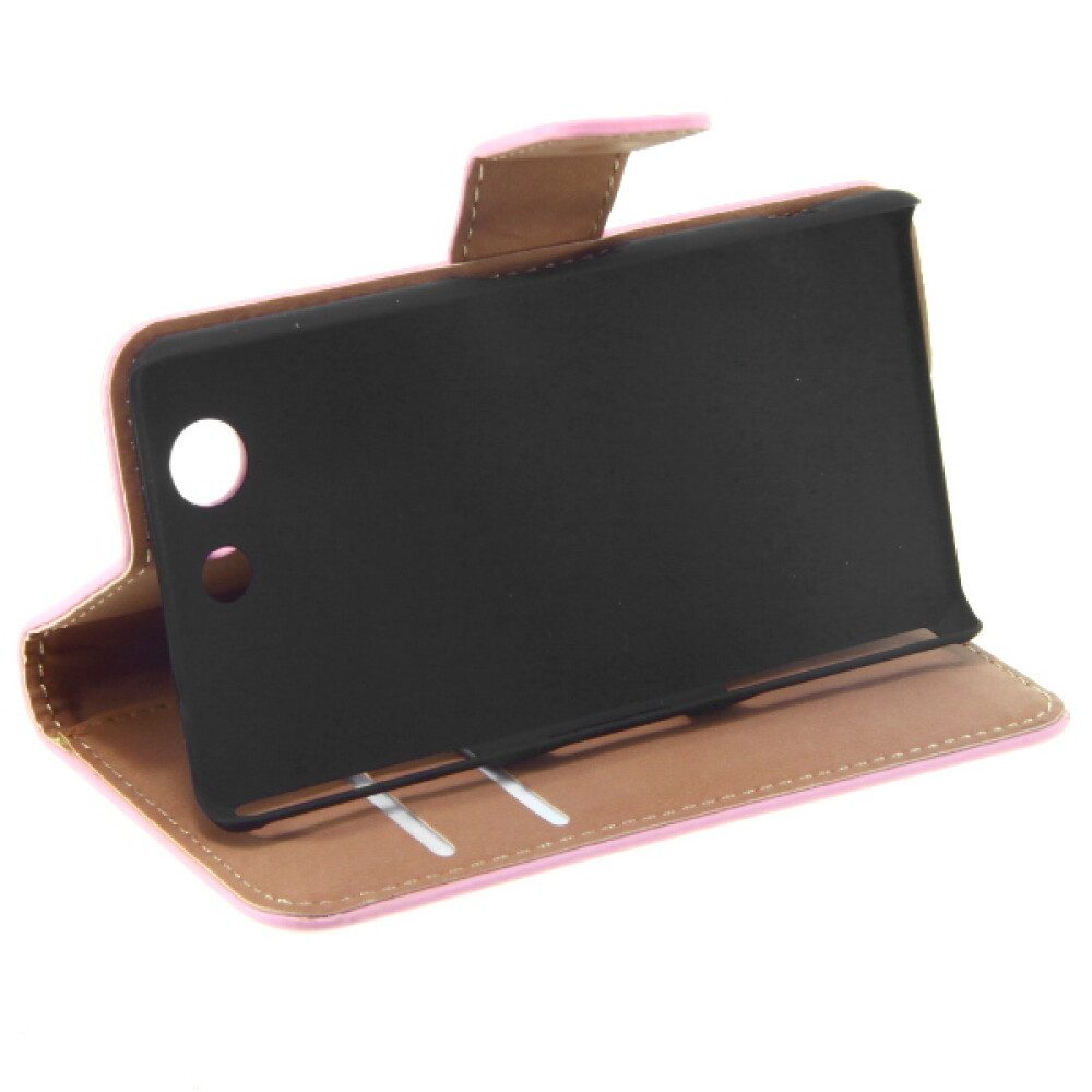 Handytasche Leder Handyhülle für Sony Xperia Z3 Compact Rosa Schutz Tasche (Book Cover)