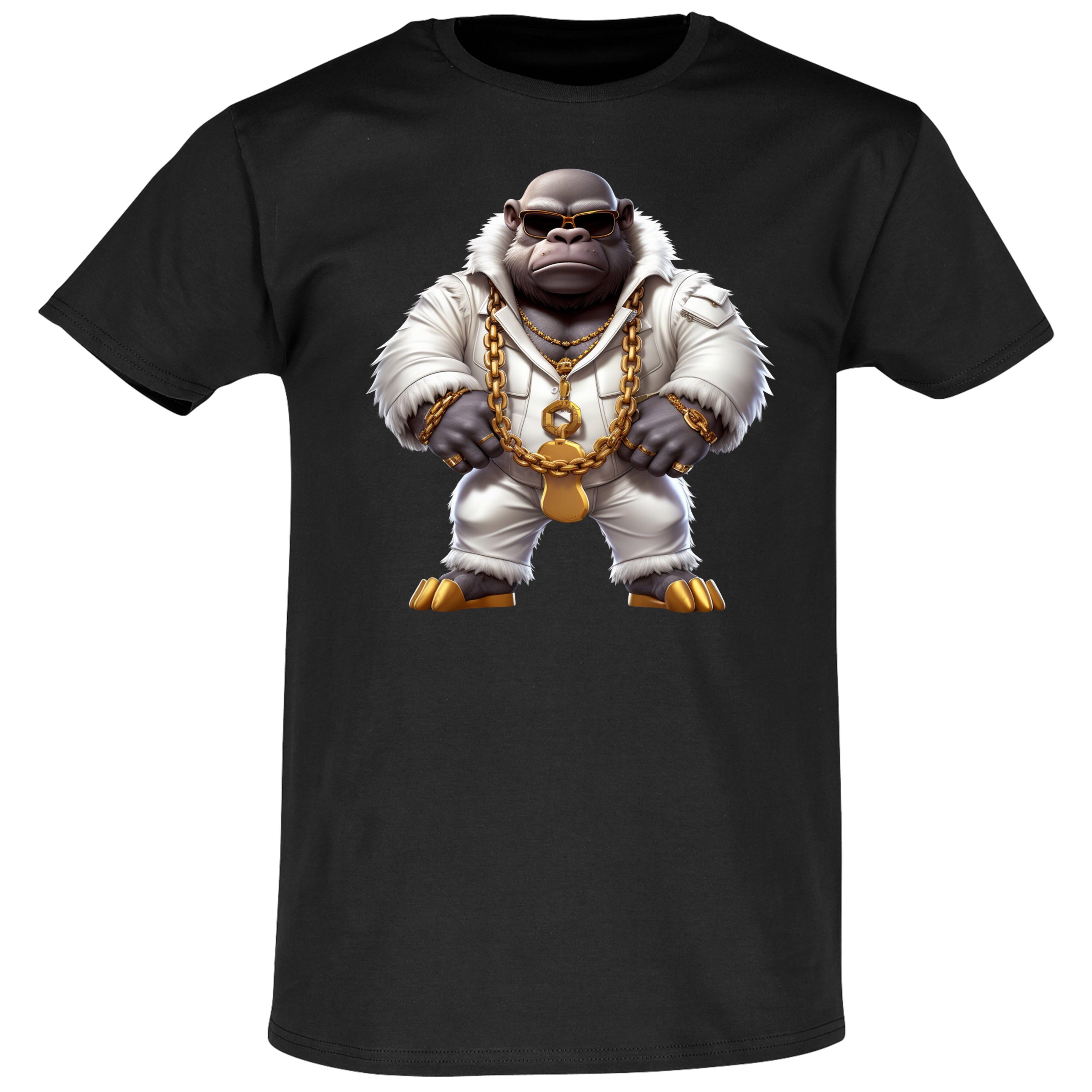 Banco T-Shirt Gangsta Gorilla Mit Goldkette aus 100% Baumwolle Schwarz