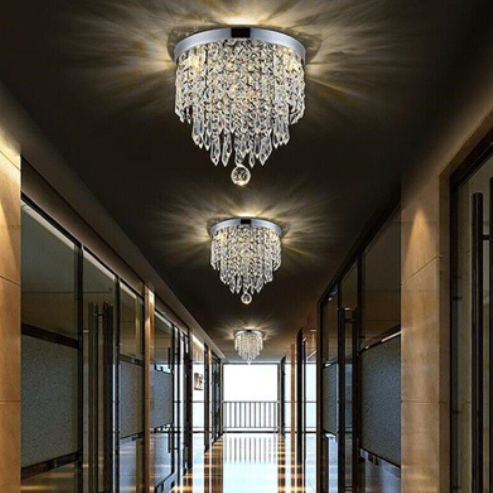 OULENBIYAR Deckenleuchte Modern Kristall Kronleuchter bündige Deckenleuchte  G9 Edelstahl, LED wechselbar, G9--3 Lampenfassung, Design im Chrom-Stil,  25cm x 32cm, für Flur Schlafzimmer Esszimmer Wohnzimmer
