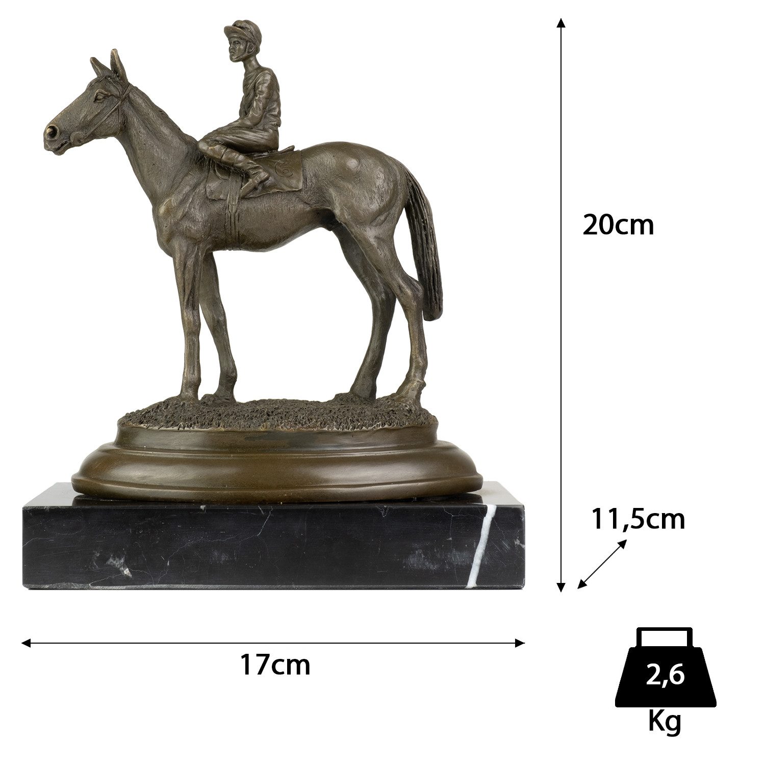 Moritz Skulptur BE-27 A BRONZE SCULPTURE OF A HORSE AND RIDER 11,6 x 16,8