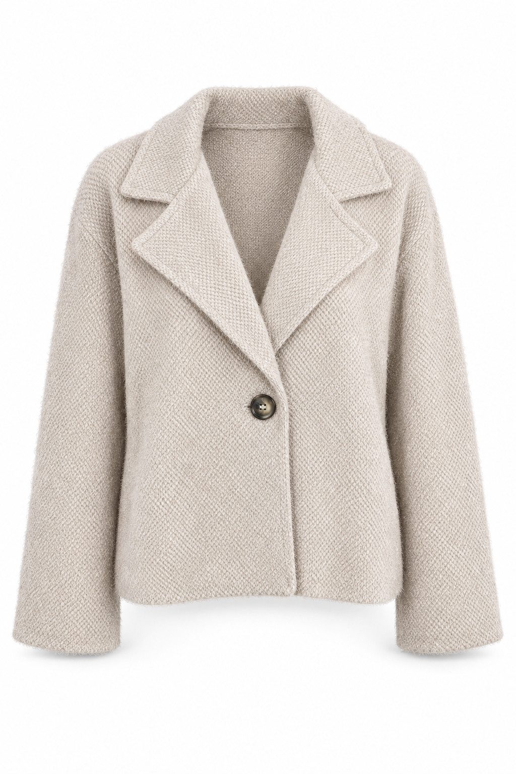 ITALY VIBES Jackenblazer - Modischer Cropped Damenblazer aus Flauschstrick mit Reverskragen ONE SIZE - passend von Größen XS bis L