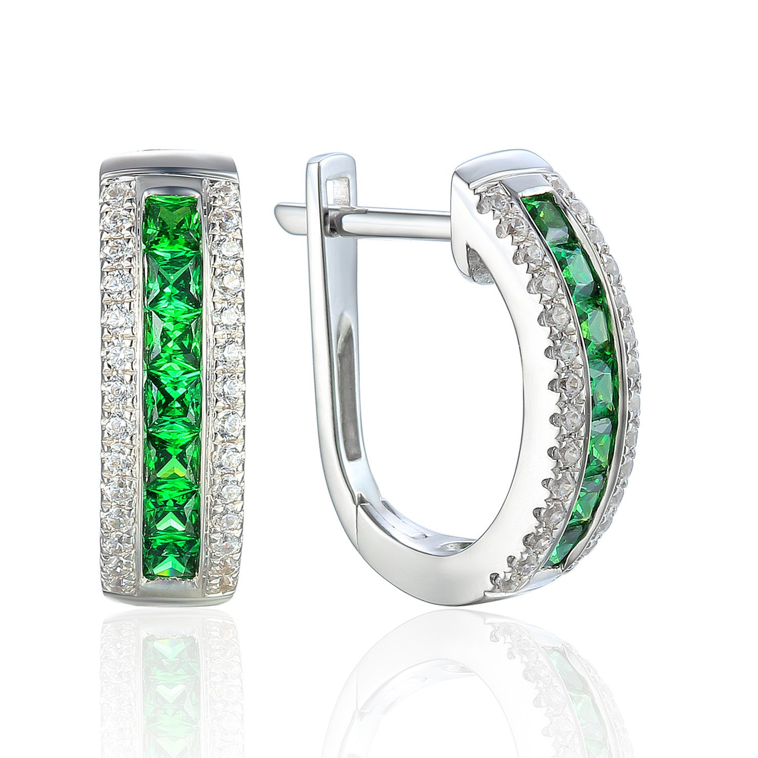 Stella-Jewellery Paar Ohrhänger 585er Weissgold Ohrringe synth. Smaragd mit Zirk. (inkl. Etui)