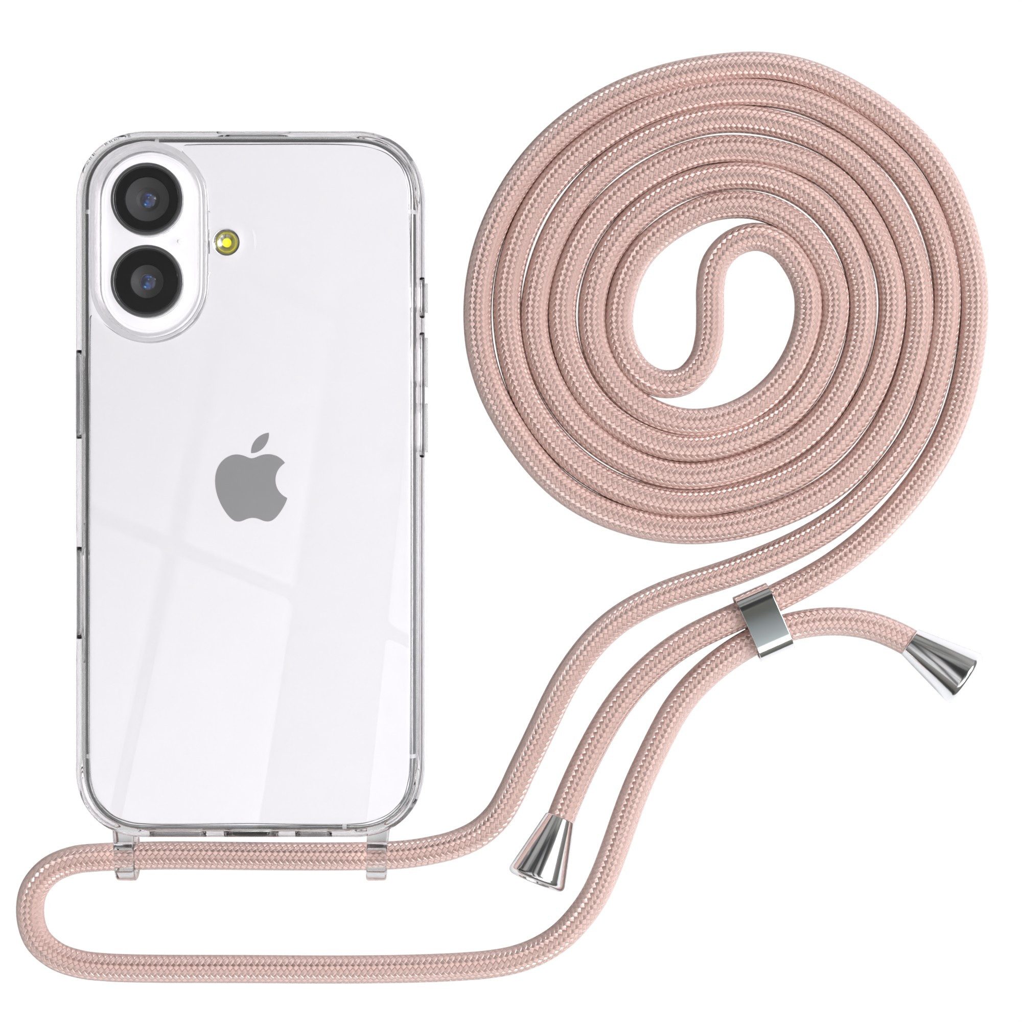 EAZY CASE Handykette Hülle mit Kette für Apple iPhone 17 6,3 Zoll, Slimcover Festival Hülle Band Handyketten Umhängehülle Altrosa