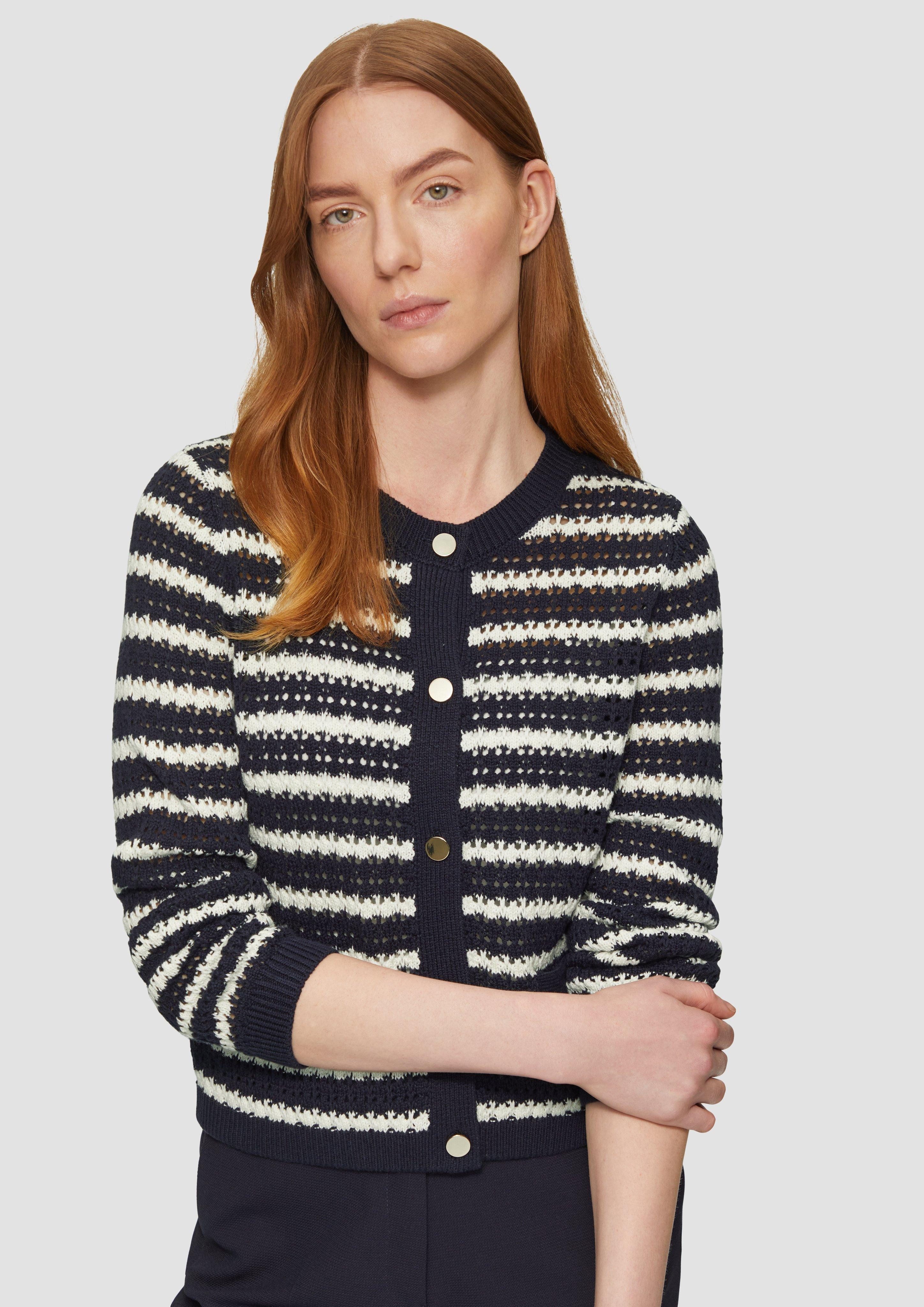 s.Oliver BLACK LABEL Strickjacke Geringelte Lochstrickjacke günstig online kaufen