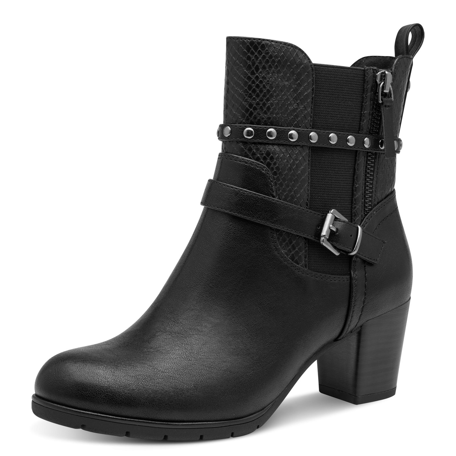 MARCO TOZZI Stiefelette Ankle Boots mit Zierschnalle und Snake-Optik-Einsatz