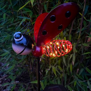 Online-Fuchs Gartenstecker aus Metall mit LED-Solar Beleuchtung - Gartendeko, Beetstecker (Schmetterling, Grashüpfer, Biene, Marienkäfer, Lichterkette mit 14 LEDs) variabel 62 oder 92 cm groß