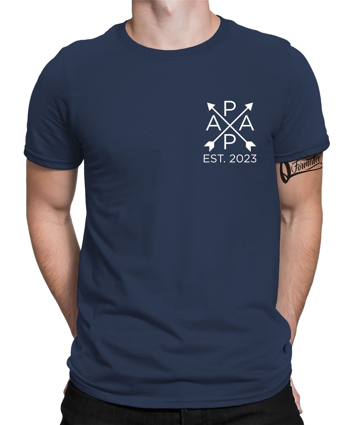 Blau Quattro 2023 Herren Navy Vater - Vatertag Est- Kurzarmshirt Papa (1-tlg) Formatee T-Shirt