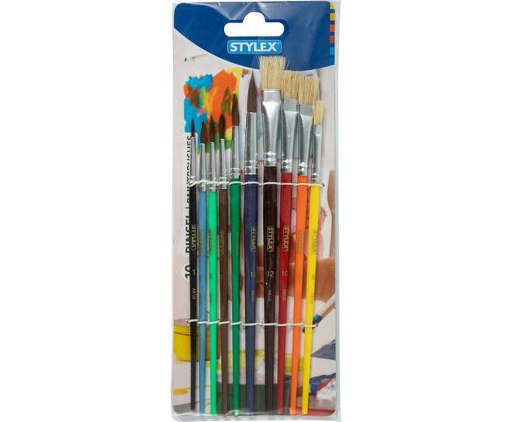 STYLEX Malpinsel Pinselset 10er Schulpinsel Borsten- + Aquarellpinsel
