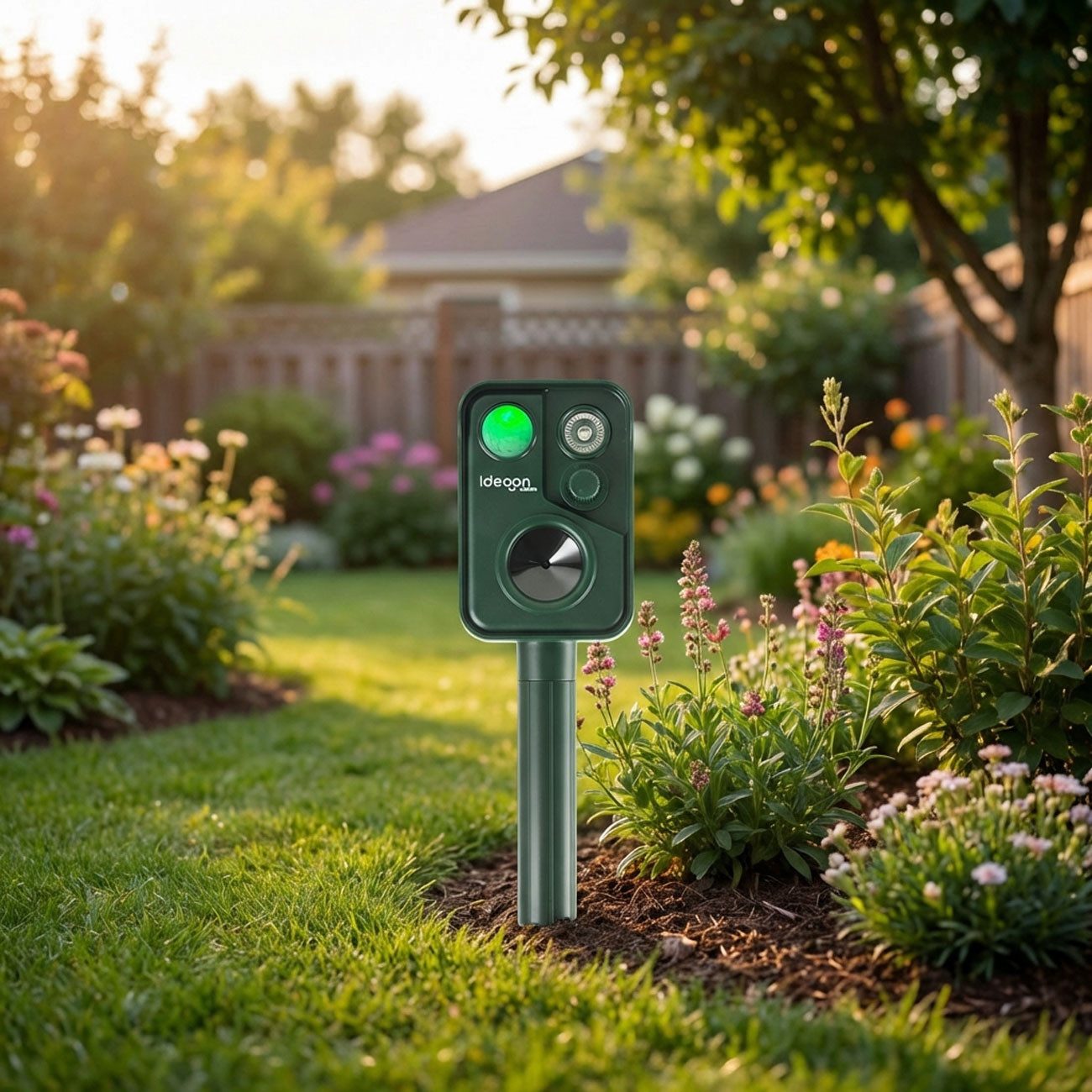 shop'n smile ideoon Wasserstrahl-Tiervertreiber Zuverlässiger Solar-Tierschreck gegen Marder, Vögel, 1-tlg., mit PIR-Sensor & LED Blitzlicht - 13,5-45,5 Hz