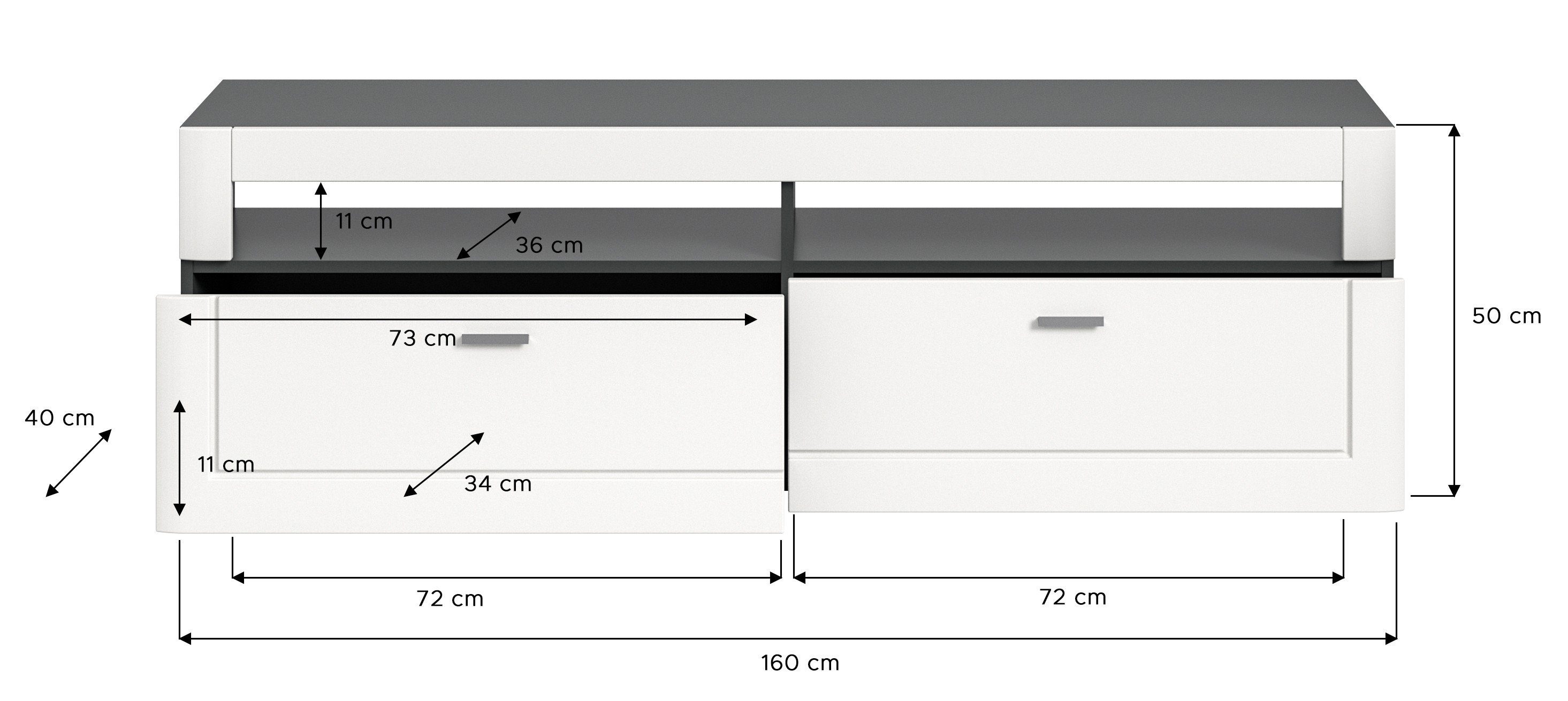 möbelando Wohnzimmer-Set Lago, in grau/weiß (BxHxT) matt. 255x194x40 cm Abmessungen