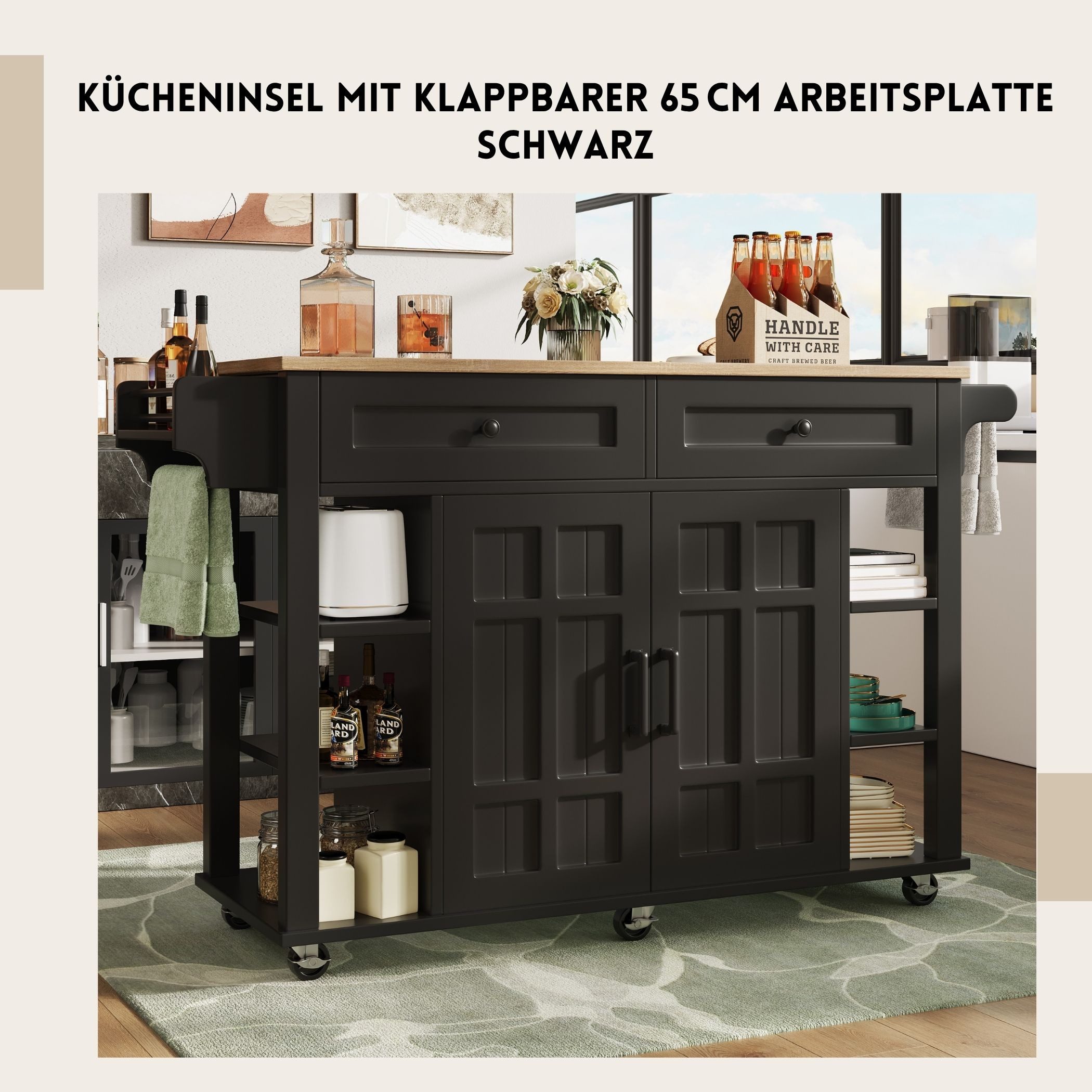 SeedWave Kücheninsel mit klappbarer 65 cm Arbeitsplatte, günstig online kaufen