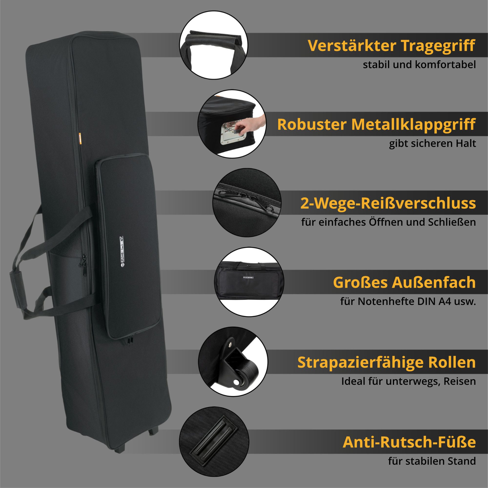 McGrey Piano-Transporttasche KBT-3122-88 Keyboardtrolley - komfortabel & robust, Keyboard-Trolley mit Wasserabweisendem Material, dicke Innenpolsterung