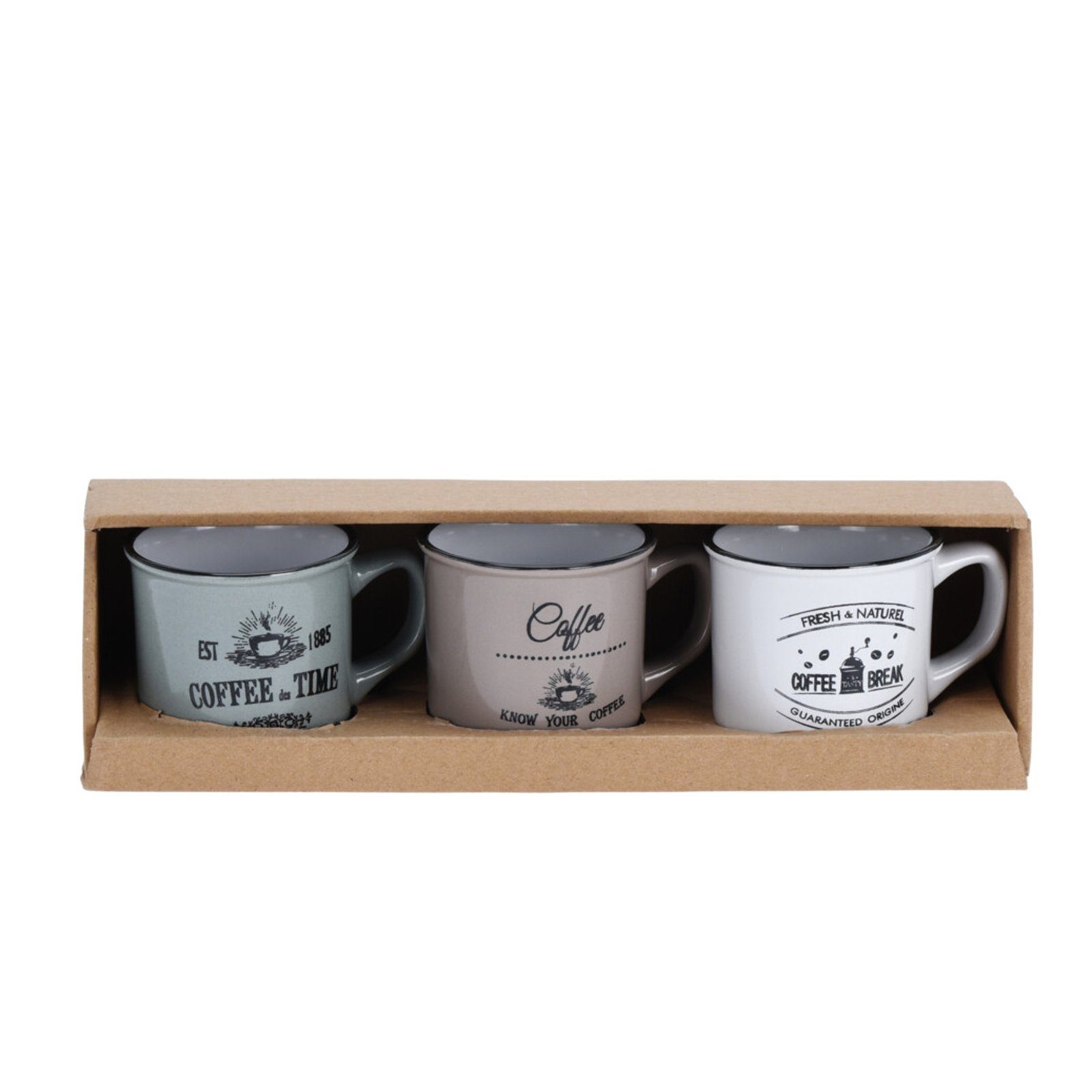 Neuetischkultur Tasse Kaffeebecher 3er Trinkbecher Set Teetasse Keramik, Retro