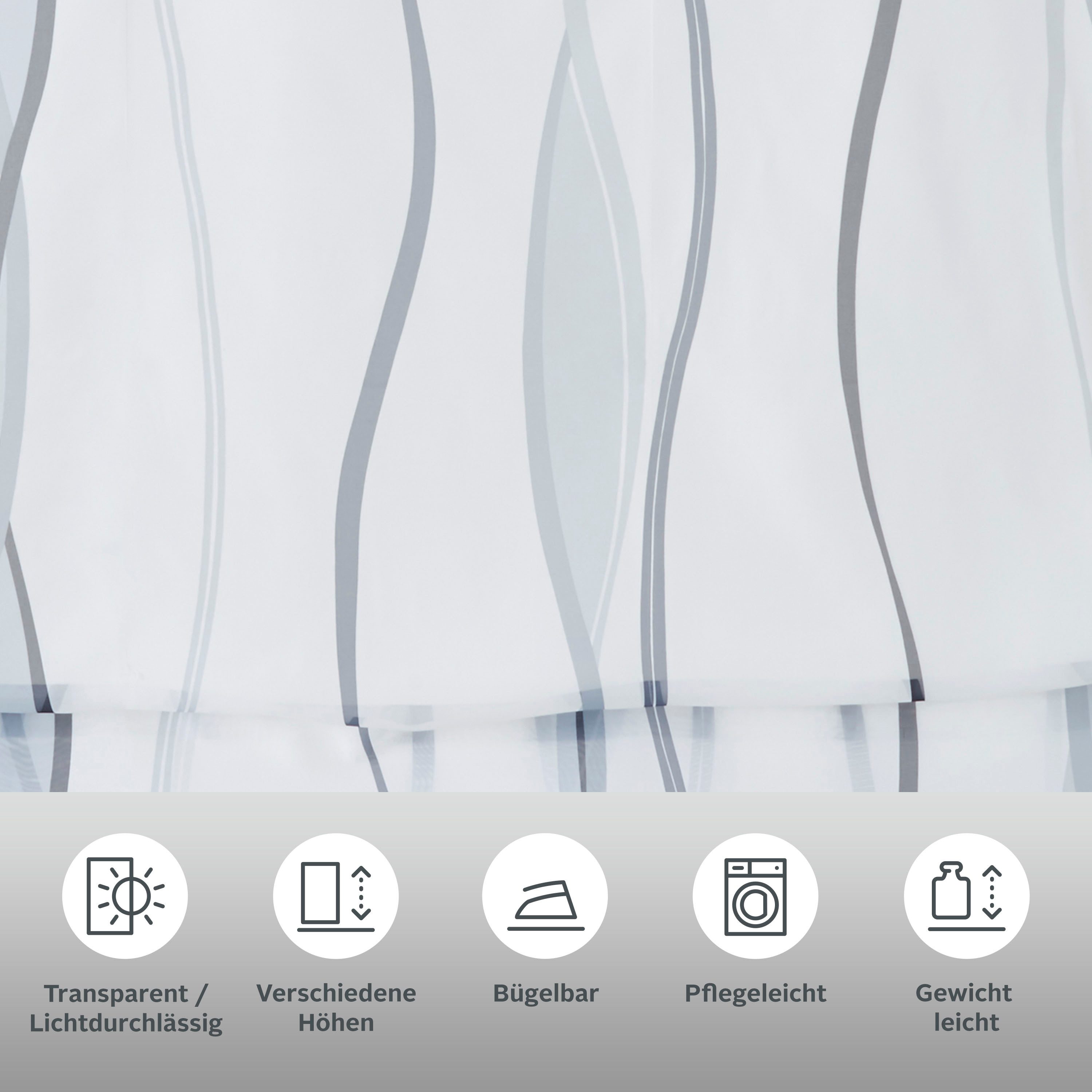 OTTO home Raffrollo Dimona, mit Klettschiene, Transparent, Voile, Polyester, Wellen