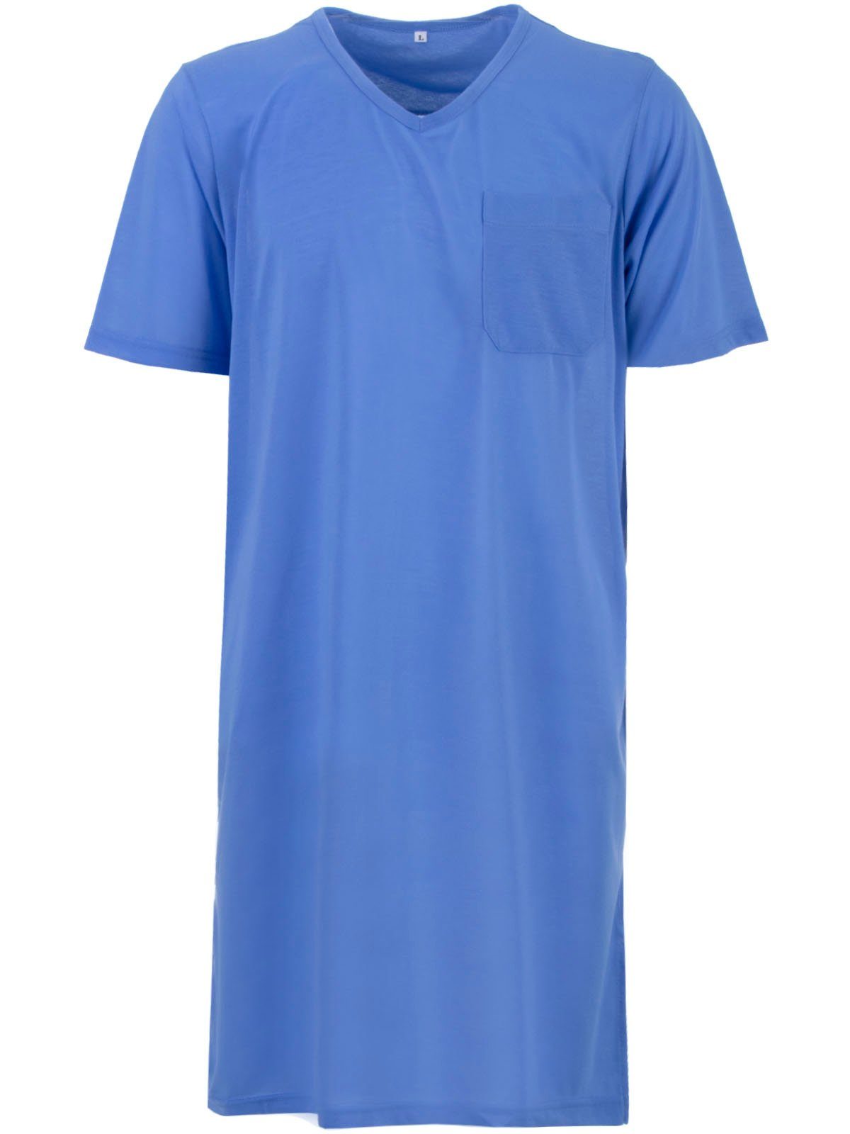 Lucky Nachthemd Nachthemd Kurzarm - Uni V-Ausschnitt blau