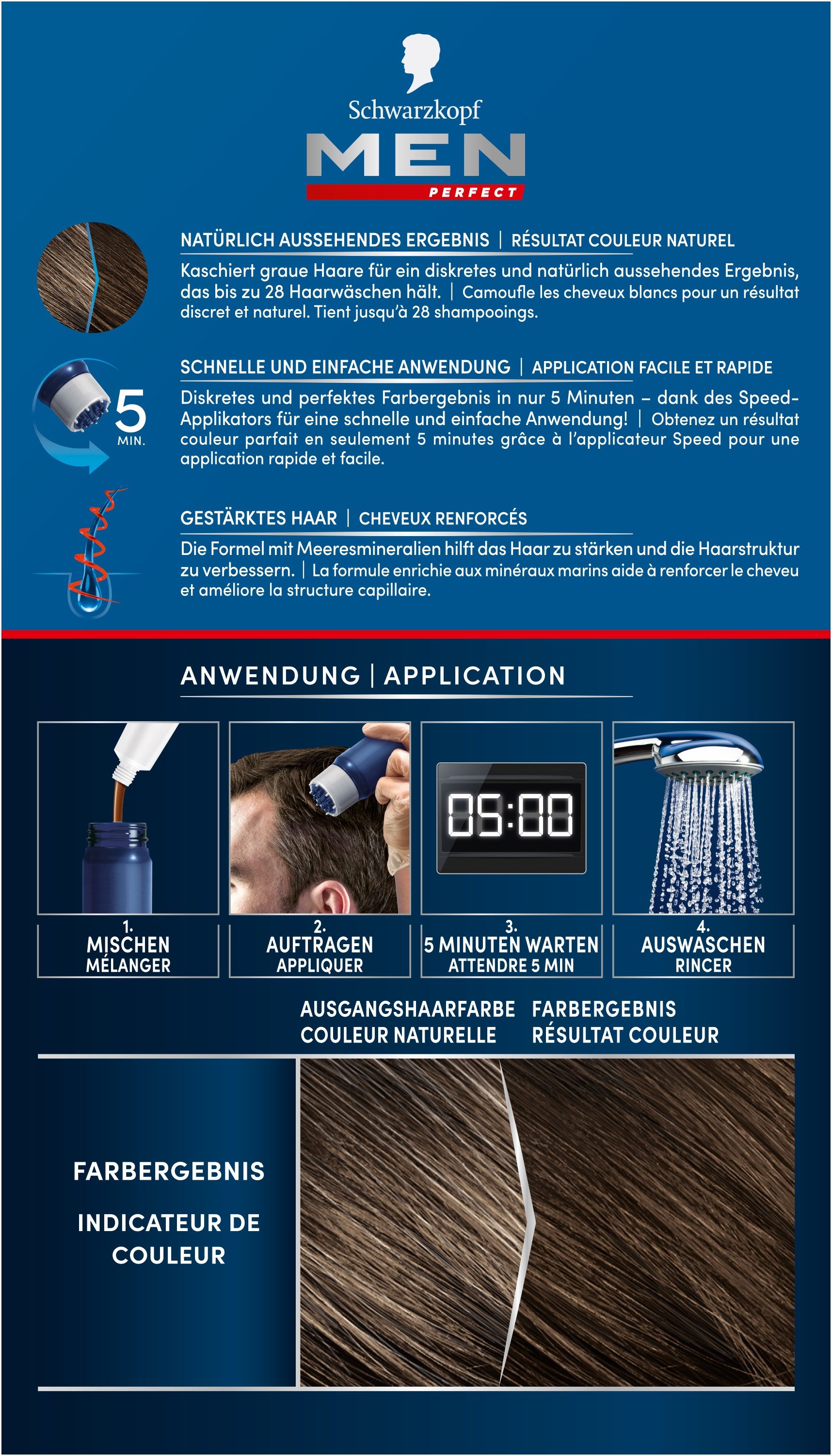 Schwarzkopf Haartönung Men Perfect 60 Mittelbraun - hält bis zu 28 Haarwäschen, Vorratspack, 3-tlg., 3x 80 ml, Anti-Grau Tönung für ein natürlich aussehendes Ergebnis
