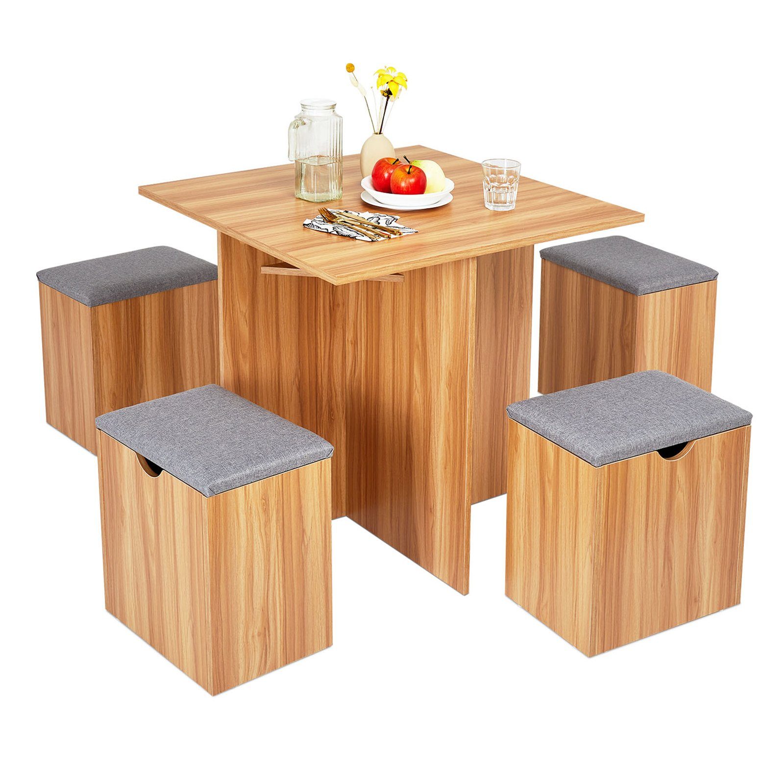 | Essgruppe Grau 5-tlg), | Tisch,Roteiche 1 + roteiche (Set, 4 Stühle Roteiche Mondeer Roteiche und