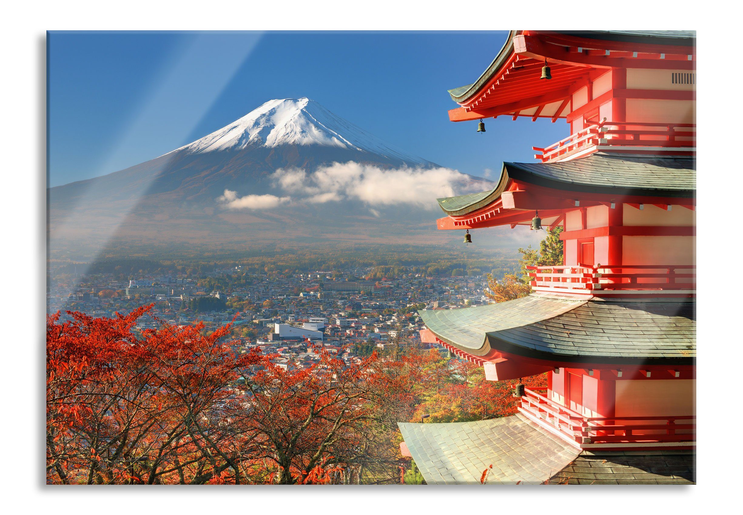Glasbild Tempel am Fudschijama Japan