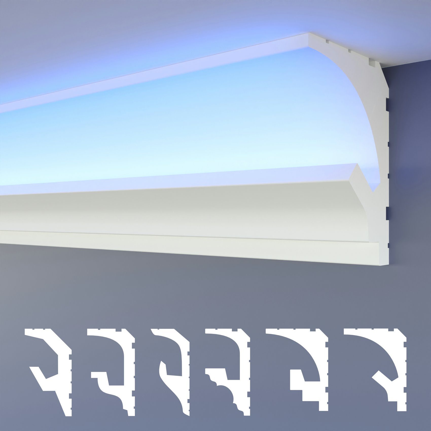 HEXIMO Eckprofil HLED 1 (LED Stuckleisten 2in1, indirekte Beleuchtung Deckenleisten XPS Styropor Leisten für Wand-Deckenverkleidung (1,7 Meter HLED 1)