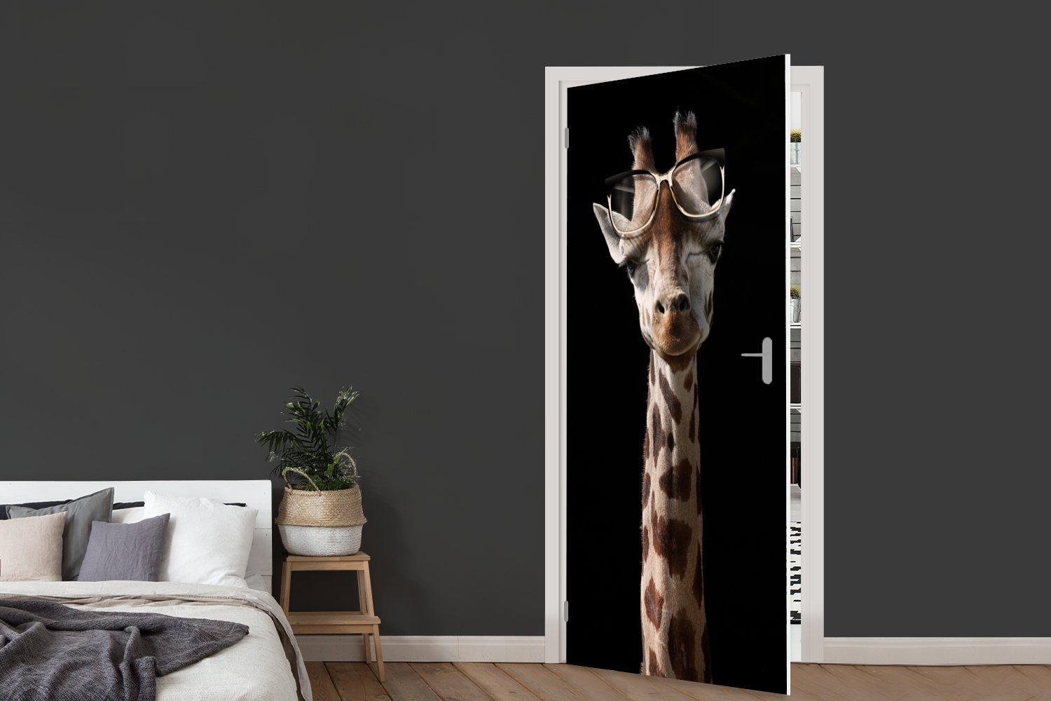 (1 cm Tür, Giraffe Matt, - Schutzbrille Türaufkleber, 75x205 bedruckt, - MuchoWow St), Türtapete für Fototapete Schwarz,