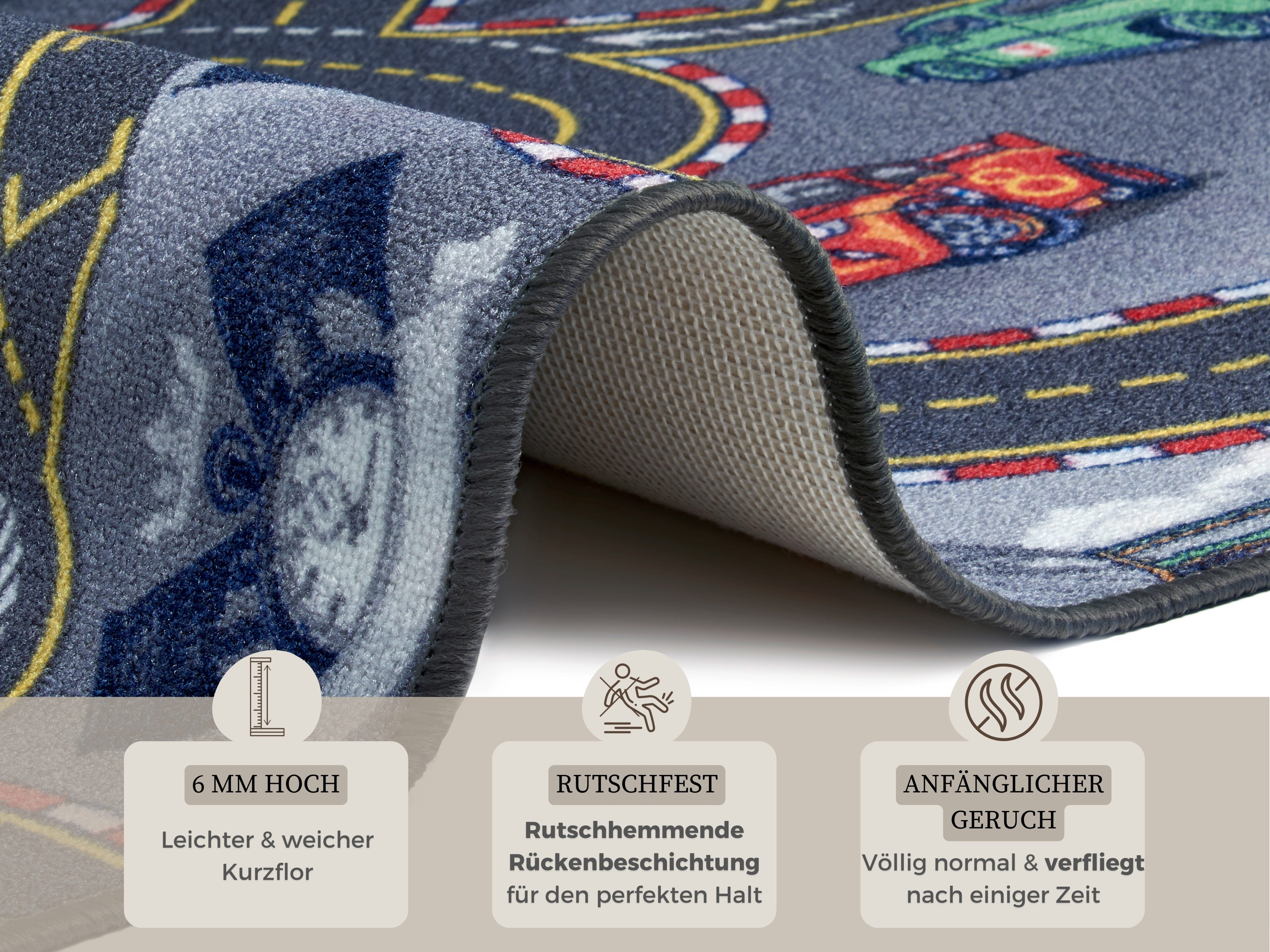 HANSE Home Kinderteppich Spielteppich Kinder, rechteckig, Höhe: 6,5 mm, Kurzflor, Kinderzimmer, Teppich, Auto, Straßen, Schlafzimmer