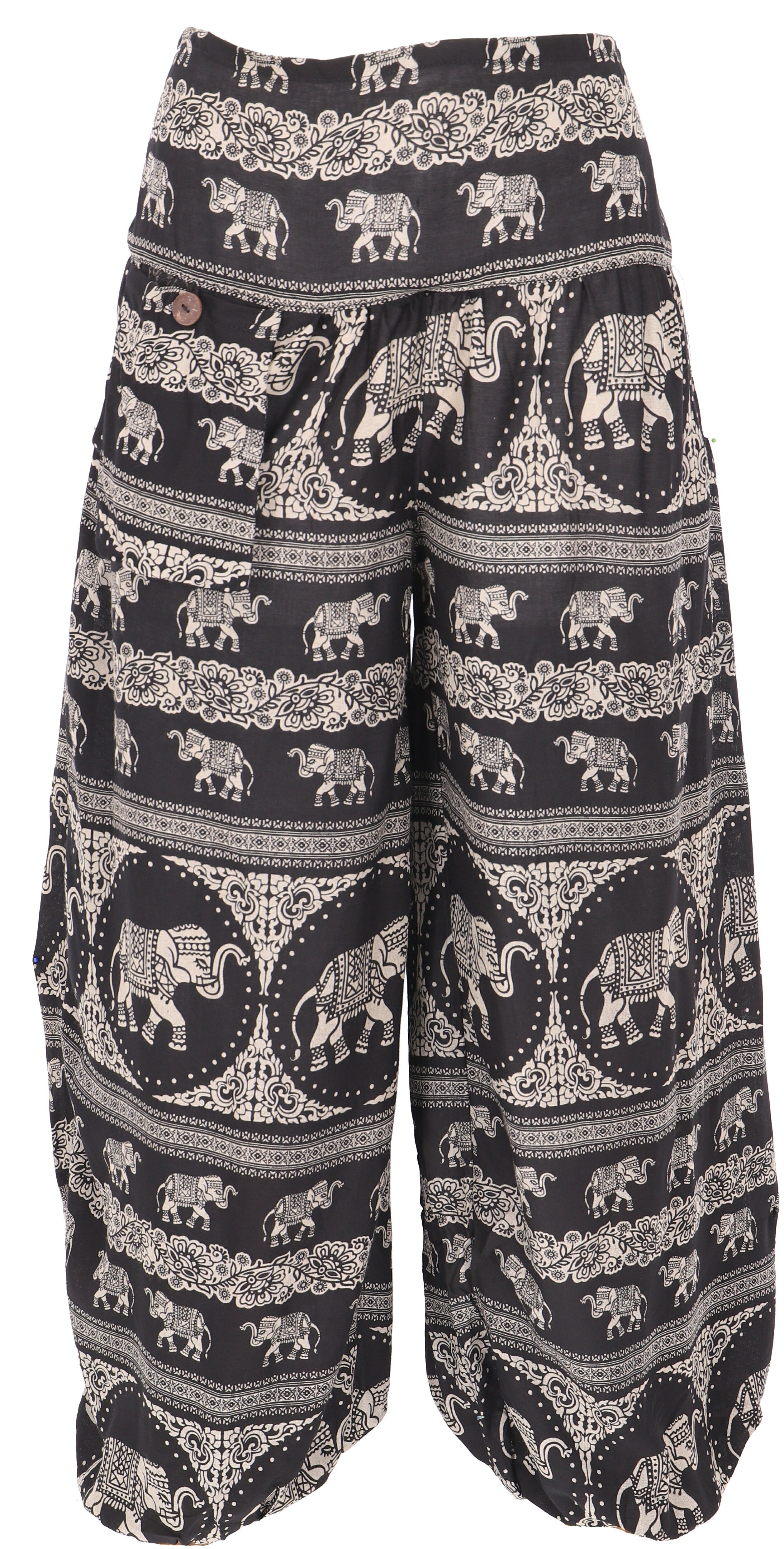 Elefantendruck,.. Luftige mit Style, Pluderhose Ethno Bekleidung schwarz Relaxhose Guru-Shop alternative