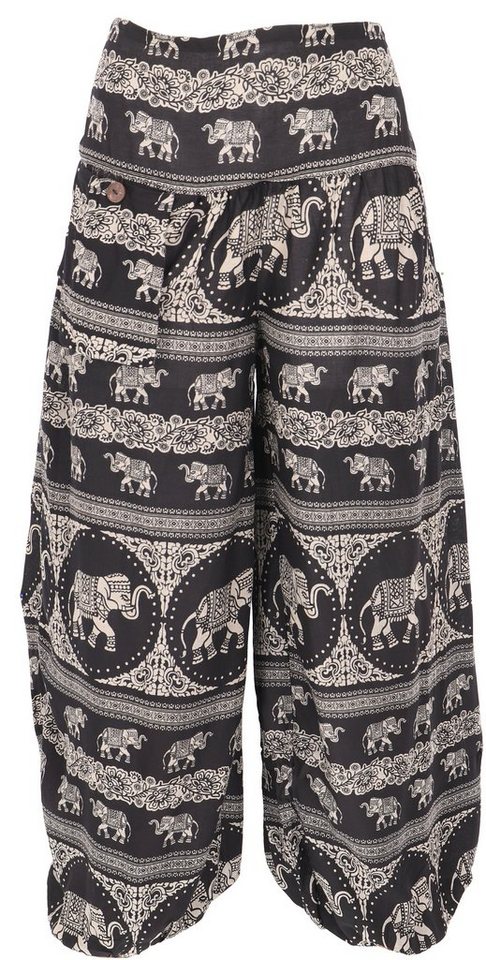 Guru-Shop Relaxhose Luftige Pluderhose mit Elefantendruck,.. Ethno Style,  alternative Bekleidung