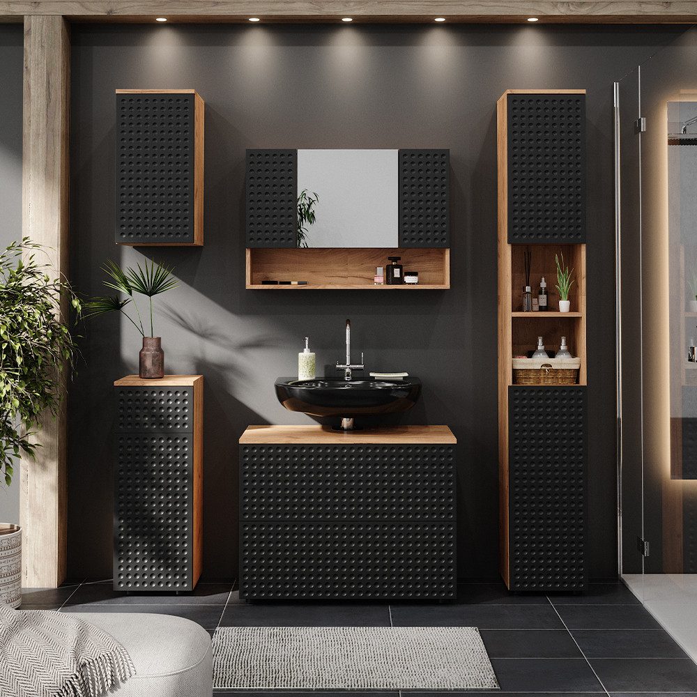 Vicco Badmöbel-Set Irma, Goldkraft Eiche/Anthrazit, 5 Teile, (5-St., 5er Set)