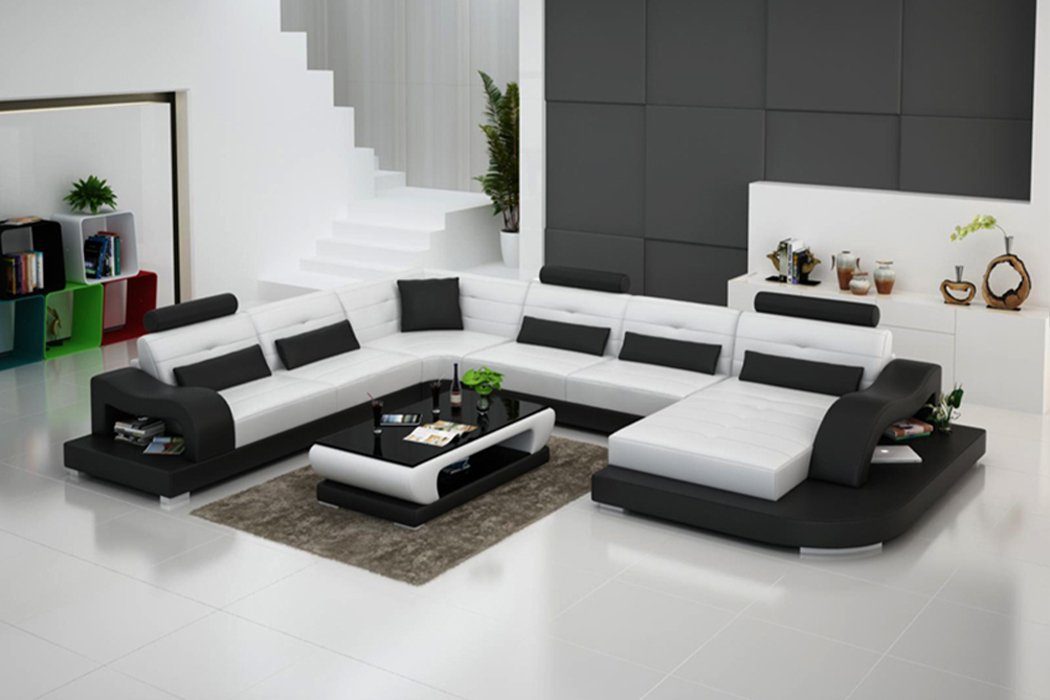 JVmoebel Ecksofa Ecksofa Wohnlandschaft Couch Garnitur Sofa Form, Sitz Europe Eck Polster Made Schwarz in U