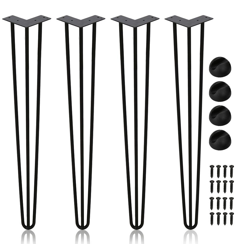 Tischfuß angeschweißt Legs Tischbeine Hairpins Lospitch mit 4x Hairpin Schwarz, Tischbein Fußscheibe Hairpinlegs