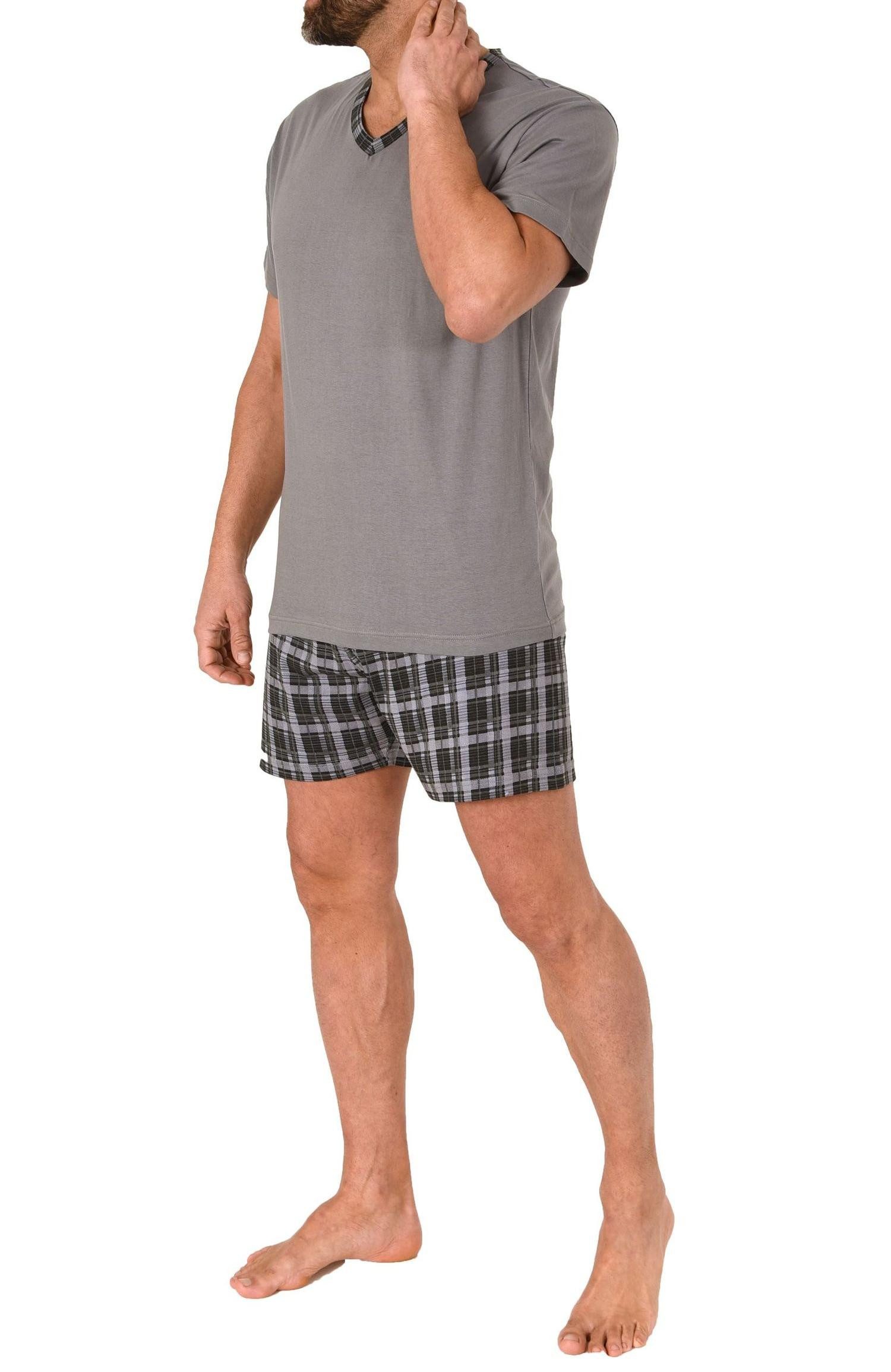 Normann Pyjama Normann Herren kurzarm Schlafanzug Shorty Pyjama Hose in Karo Optik