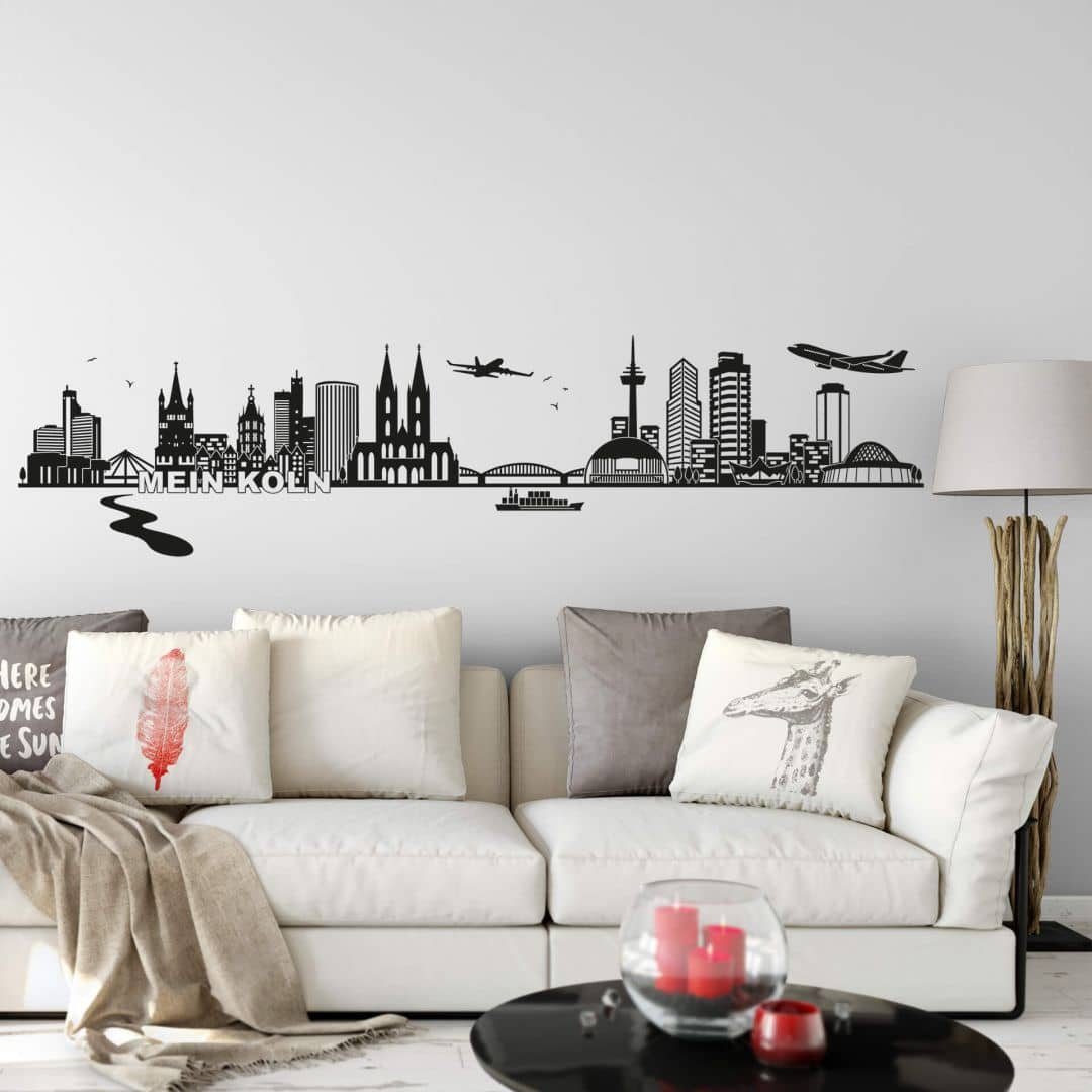 K&L Wall Art Wandtattoo Stadt Wandtattoo Köln Skyline schwarz Fußball Fans modern 120cm, Wandbild selbstklebend, entfernbar