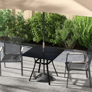 Outsunny Gartentisch Esstisch mit Schirmloch für 4 Personen (Balkontisch, 1-St., Terrassentisch), für Terrasse, Stahl, Schwarz, 80 x 80 x 76 cm