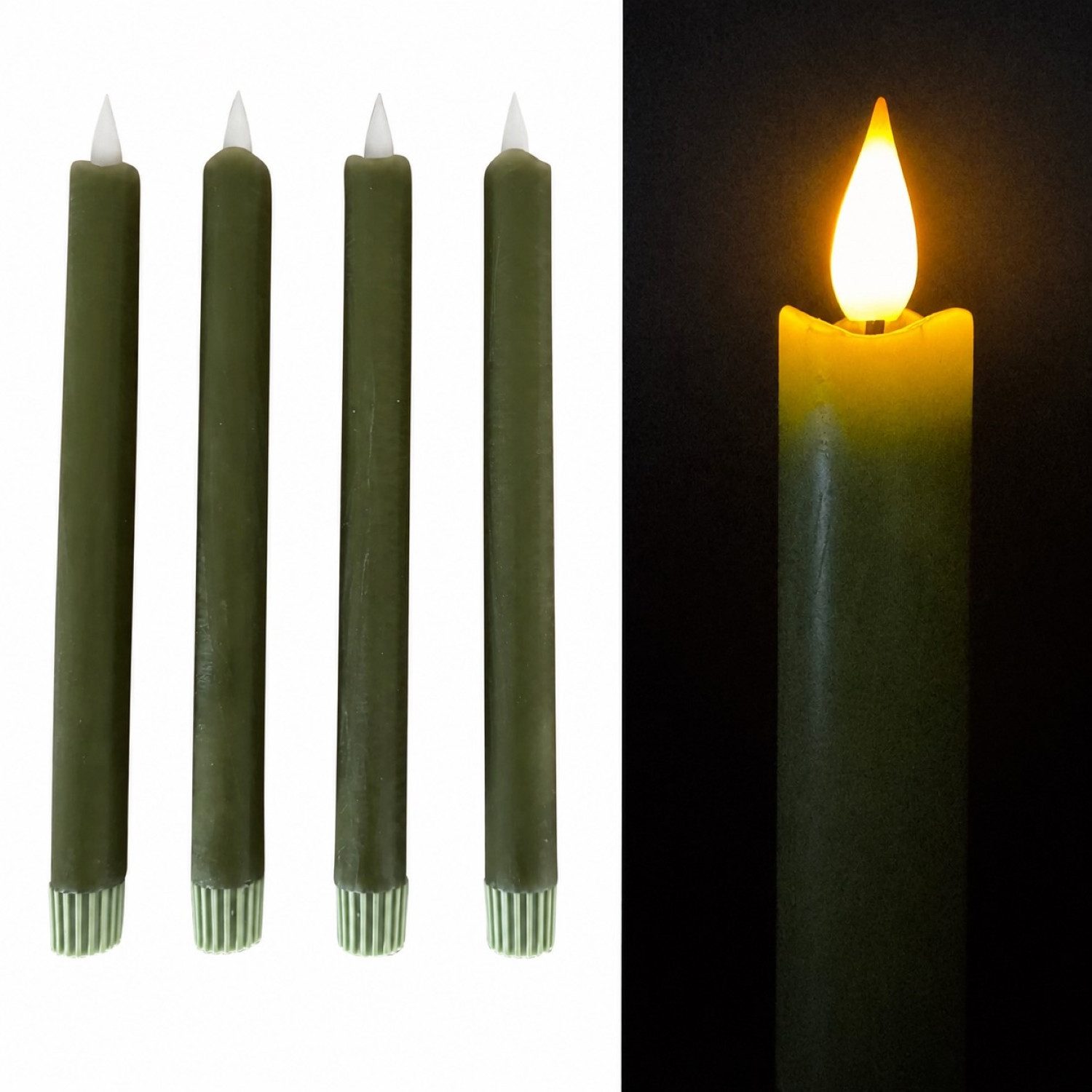 Online-Fuchs LED-Kerze 4 LED Stabkerzen aus Echtwachs mit 6-Stunden Timer - 478042 (Weiß, Creme, Rot, Grün, Lila & Altrosa, Long Shine Funktion), realistische Kerzenflamme mit Docht und einem Wellenrand
